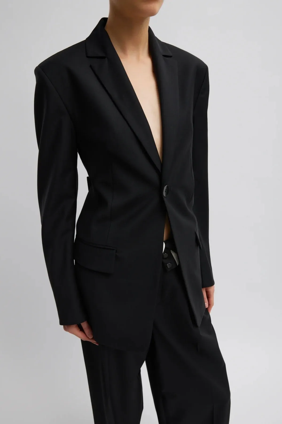 Tibi Recycled Tropical Wool Sculpted Blazer - Black TIBI