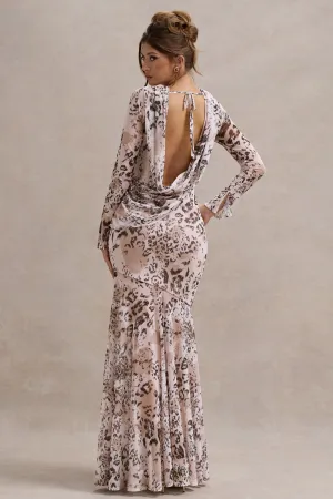 Tigerlily | Leopard Print Mesh Long-Sleeve Open-Back Maxi Dress Club L London