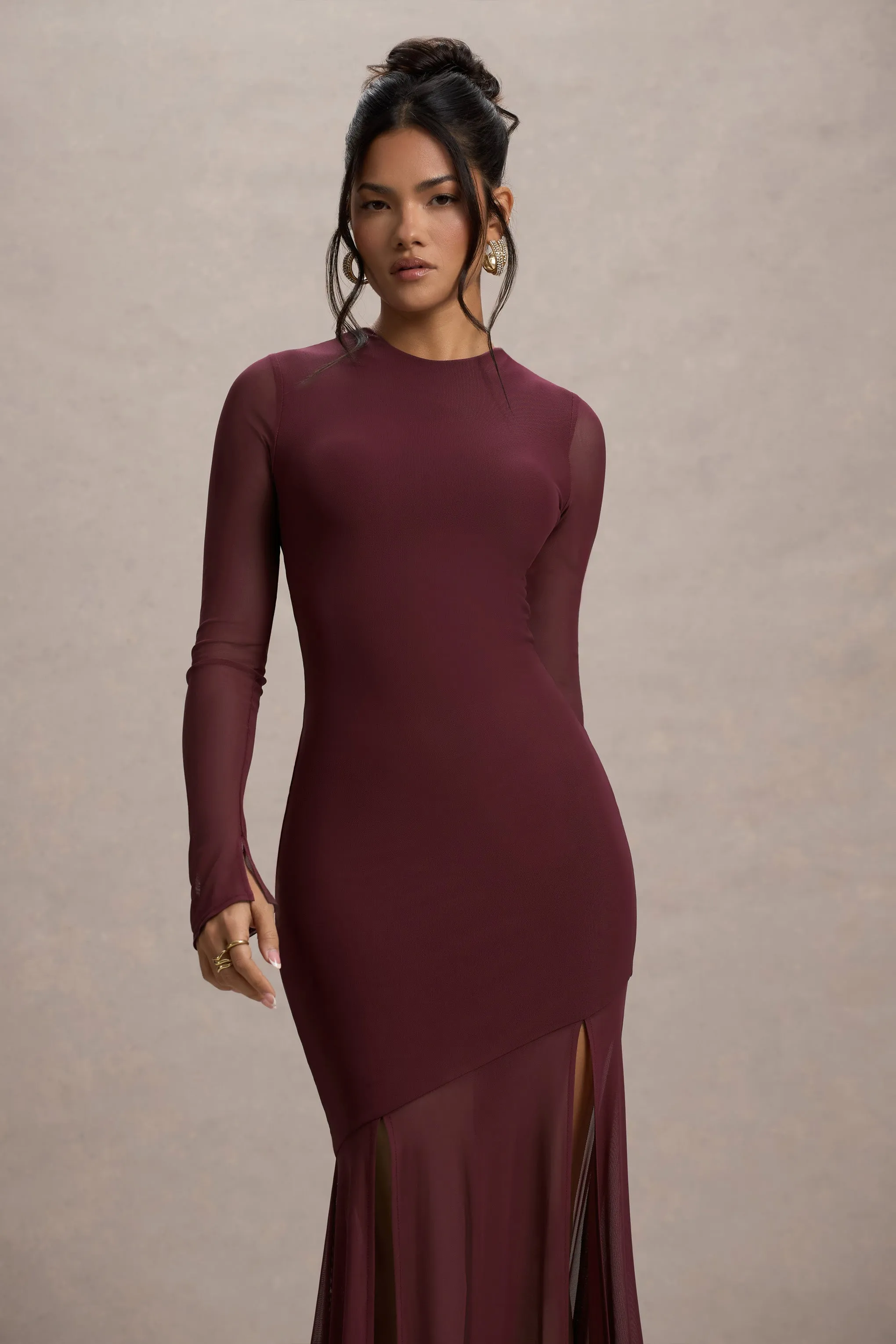 Tigerlily | Port Mesh Long-Sleeve Open-Back Maxi Dress Club L London