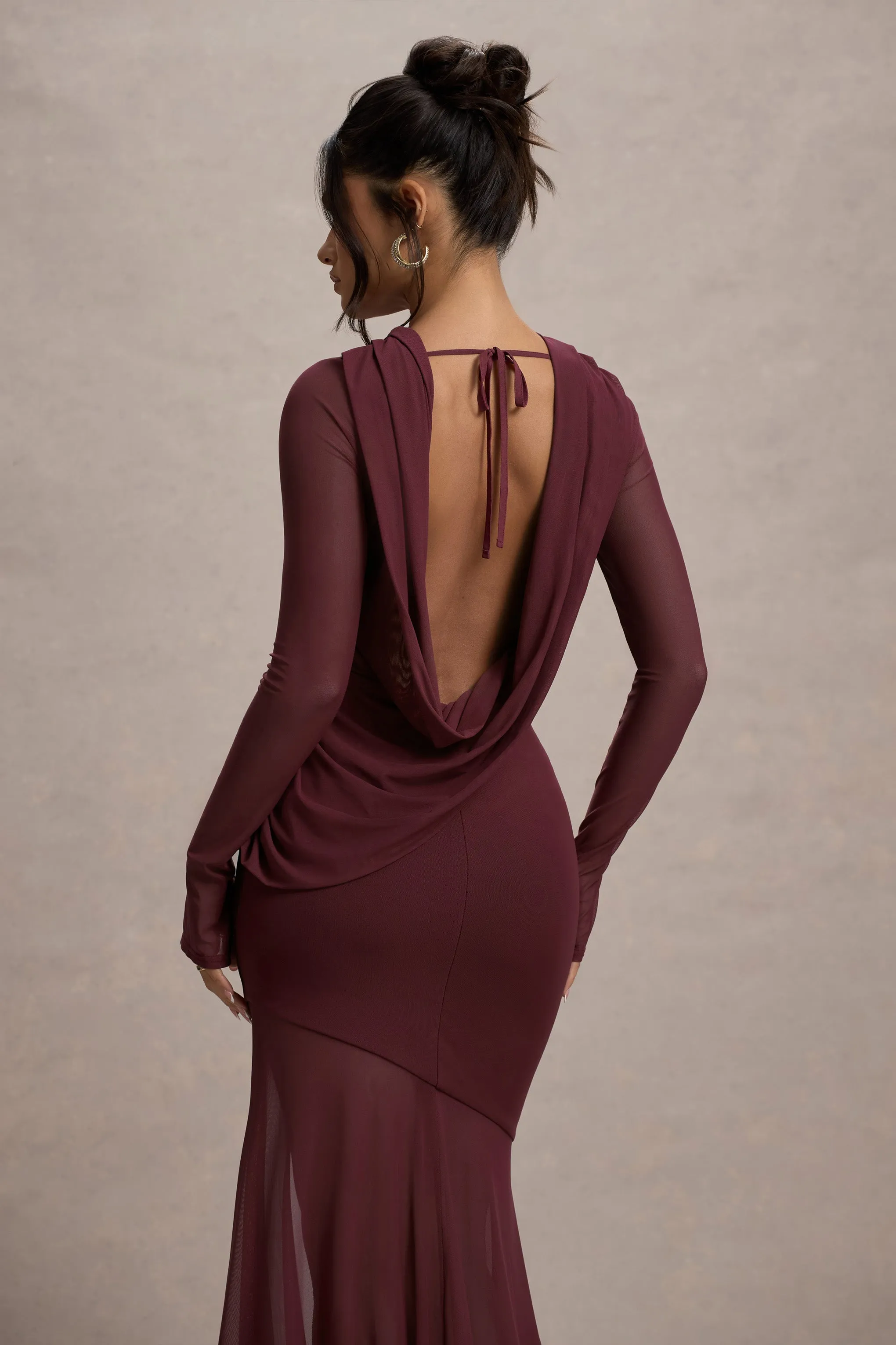 Tigerlily | Port Mesh Long-Sleeve Open-Back Maxi Dress Club L London