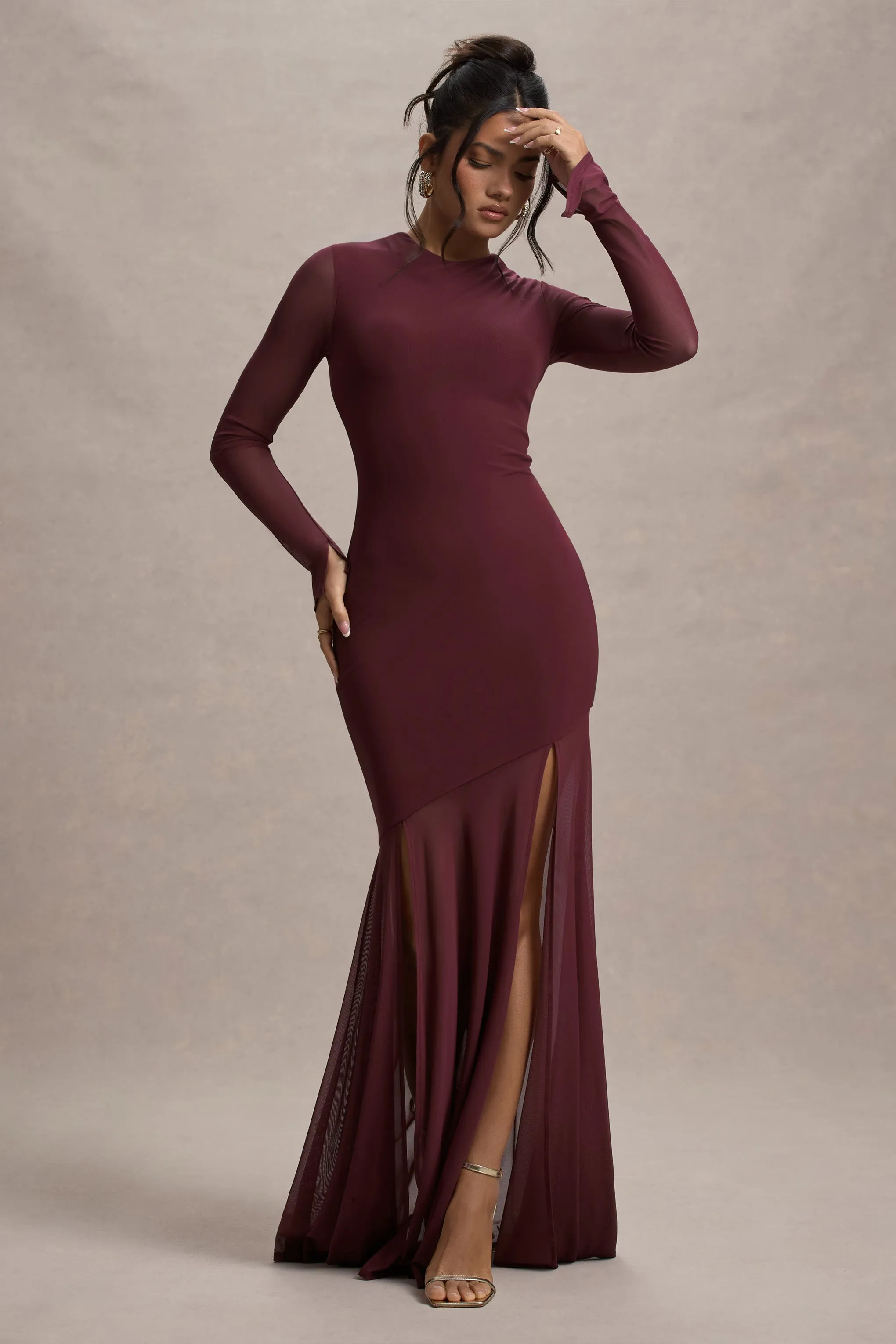 Tigerlily | Port Mesh Long-Sleeve Open-Back Maxi Dress Club L London