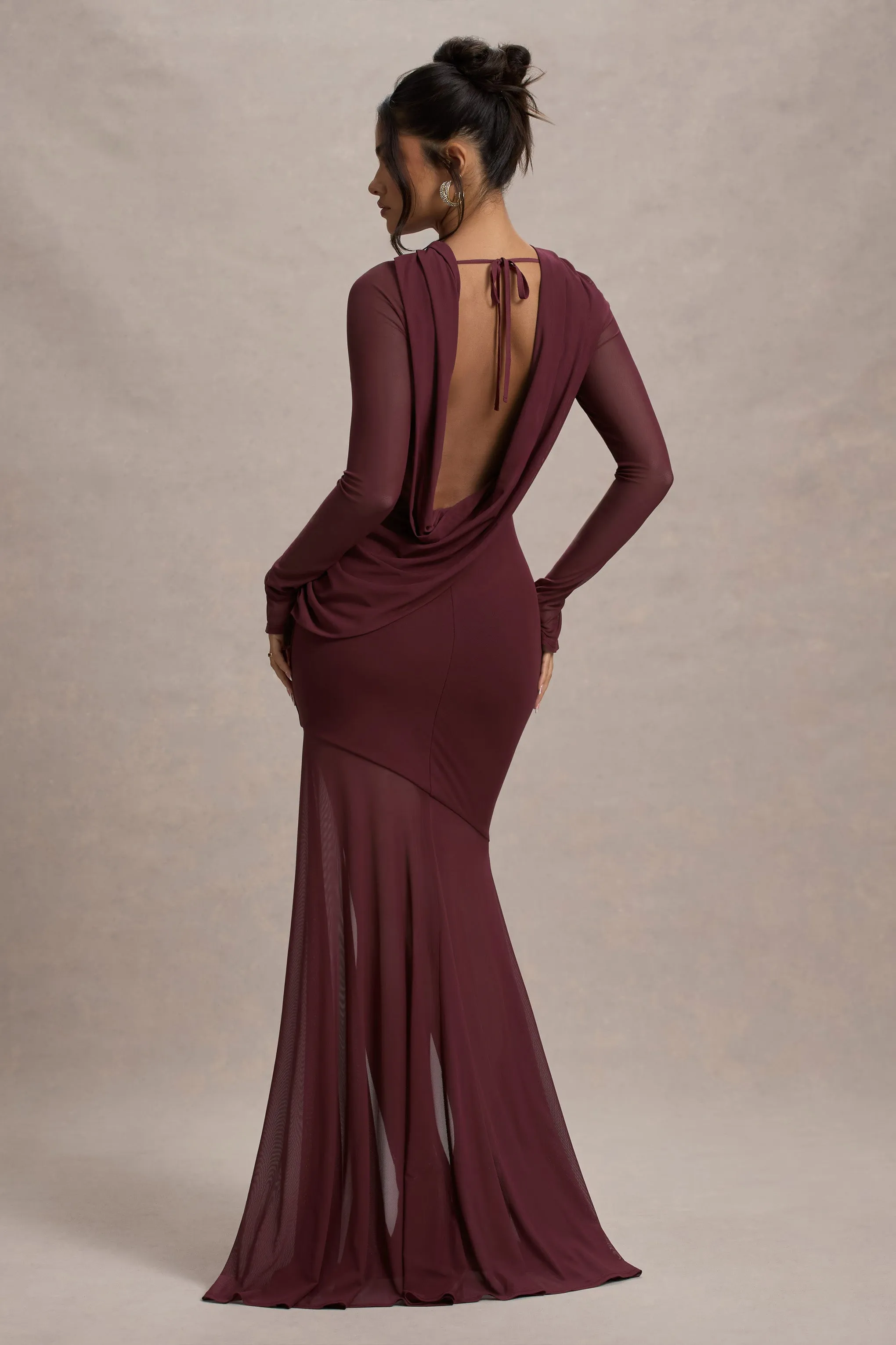 Tigerlily | Port Mesh Long-Sleeve Open-Back Maxi Dress Club L London