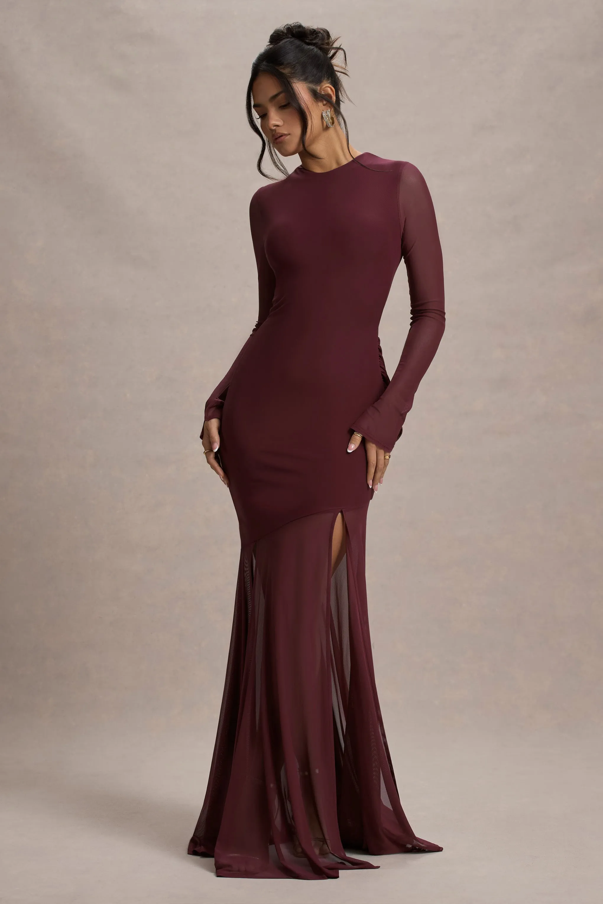 Tigerlily | Port Mesh Long-Sleeve Open-Back Maxi Dress Club L London