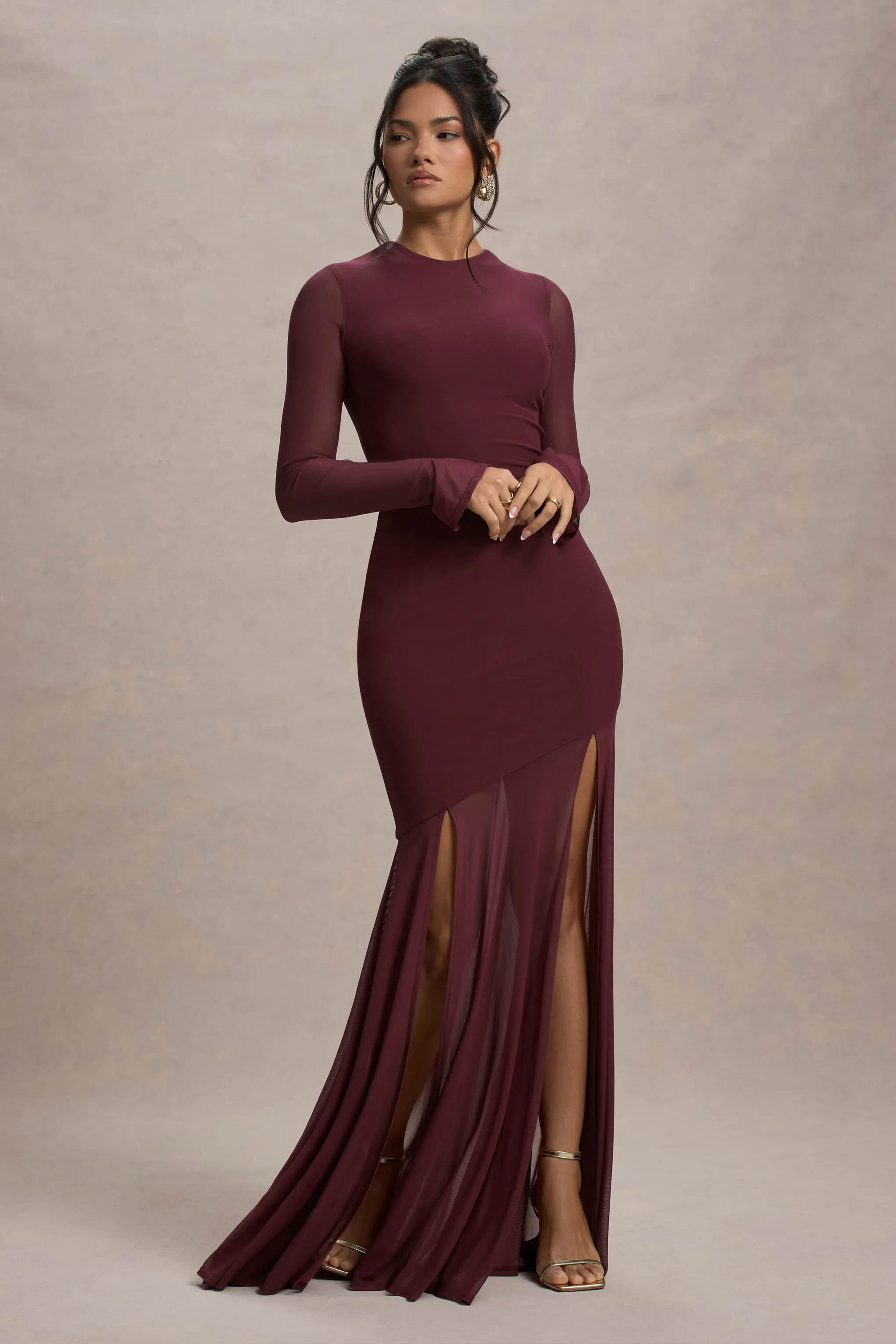 Tigerlily | Port Mesh Long-Sleeve Open-Back Maxi Dress Club L London