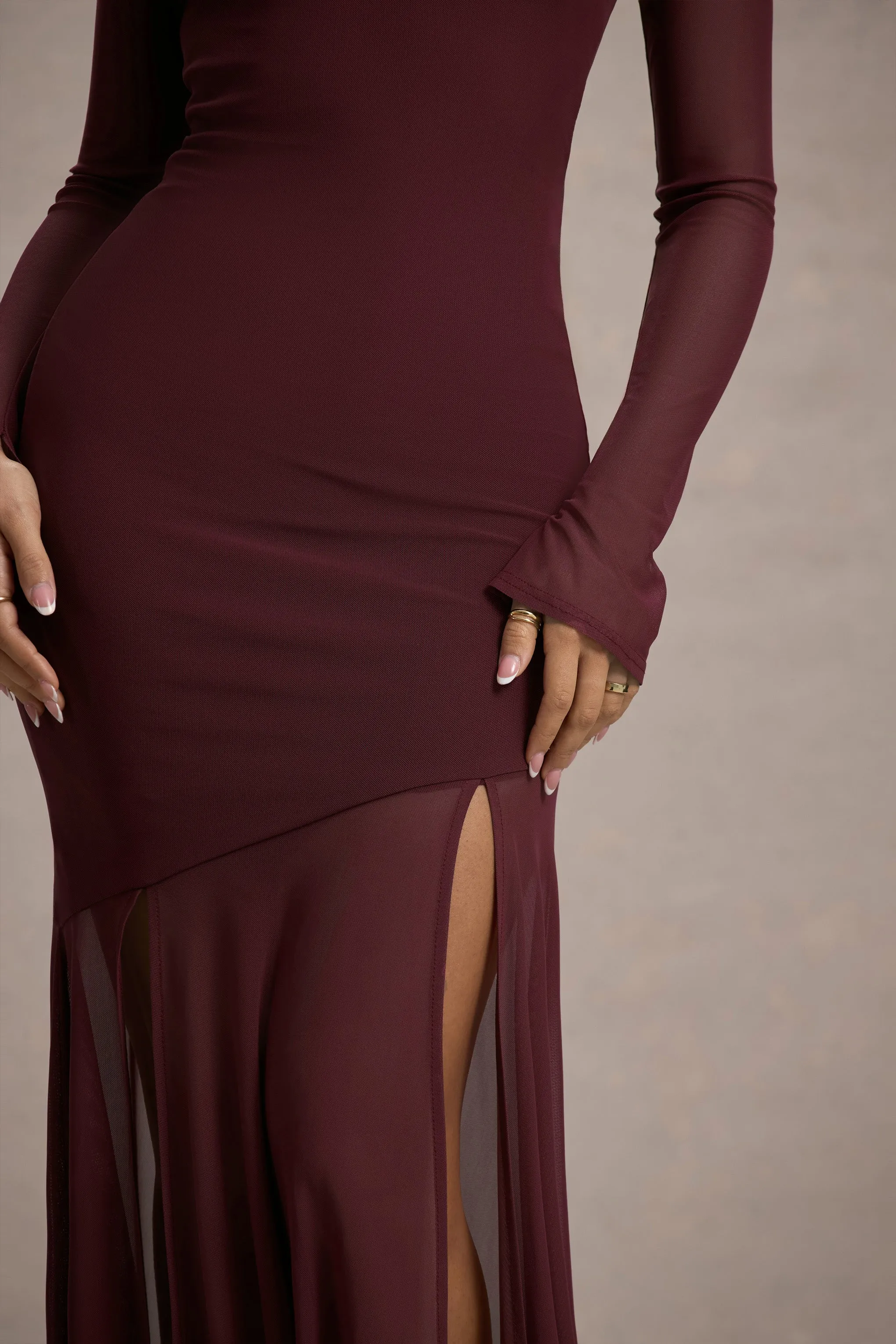 Tigerlily | Port Mesh Long-Sleeve Open-Back Maxi Dress Club L London