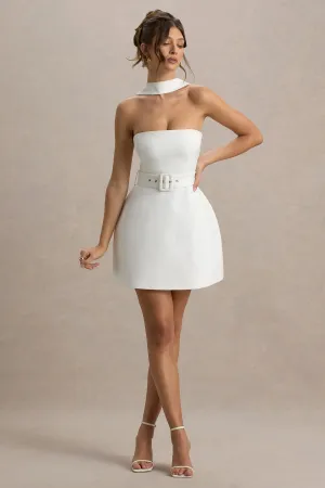Timberly | White High-Neck Tailored Micro-Mini Dress Club L London