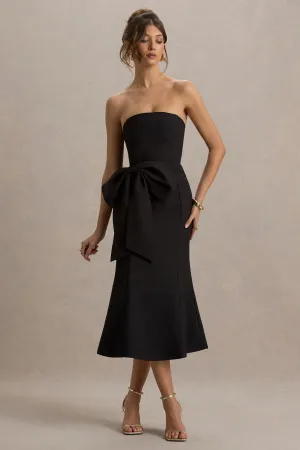 To Me | Black Bandeau Midi Dress With Oversized Bow Club L London
