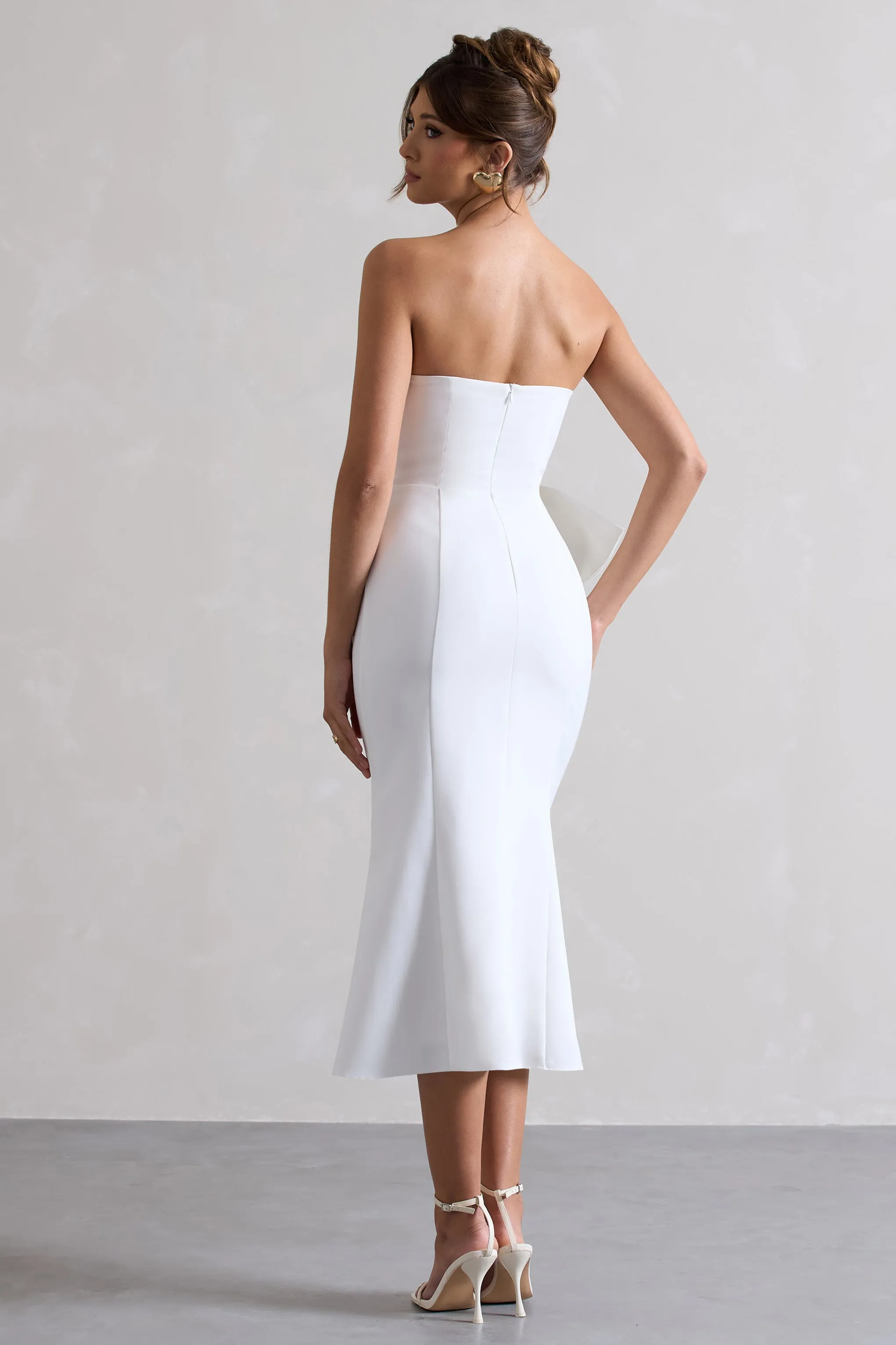 To Me | White Bandeau Midi Dress With Oversized Bow Club L London