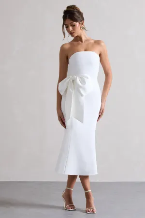 To Me | White Bandeau Midi Dress With Oversized Bow Club L London