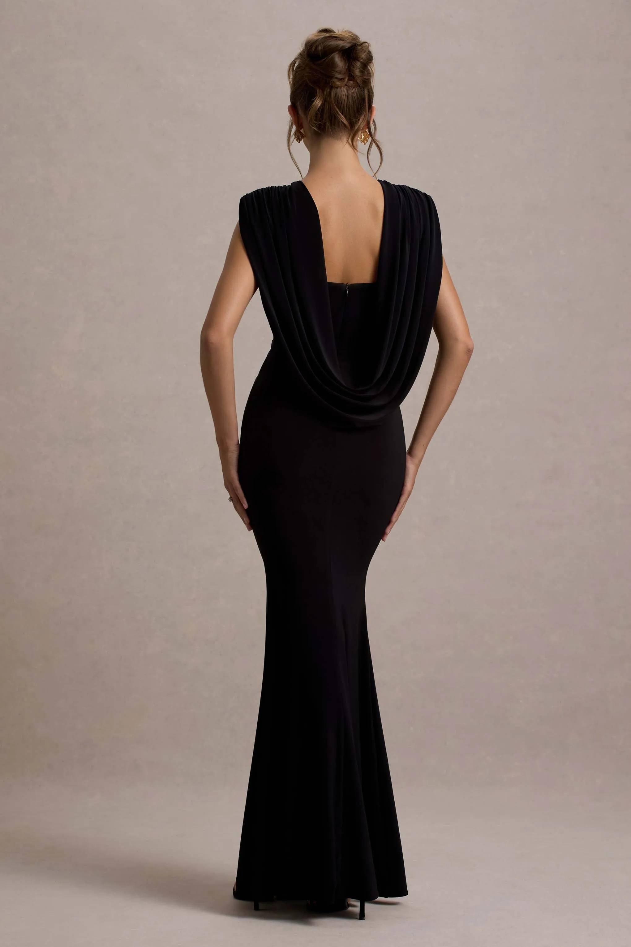 To The Moon | Black Cowl-Back Maxi Dress Club L London