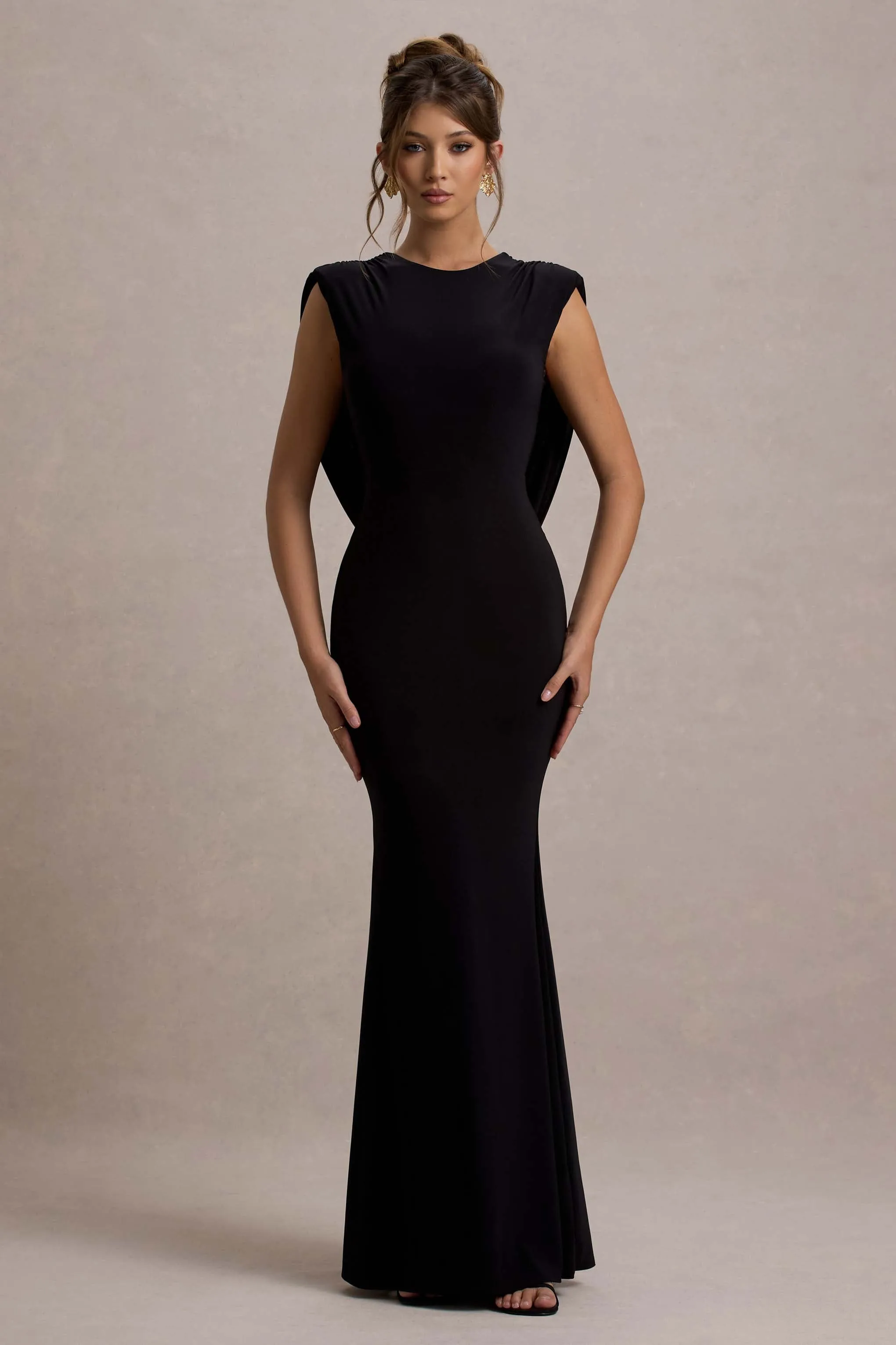 To The Moon | Black Cowl-Back Maxi Dress Club L London