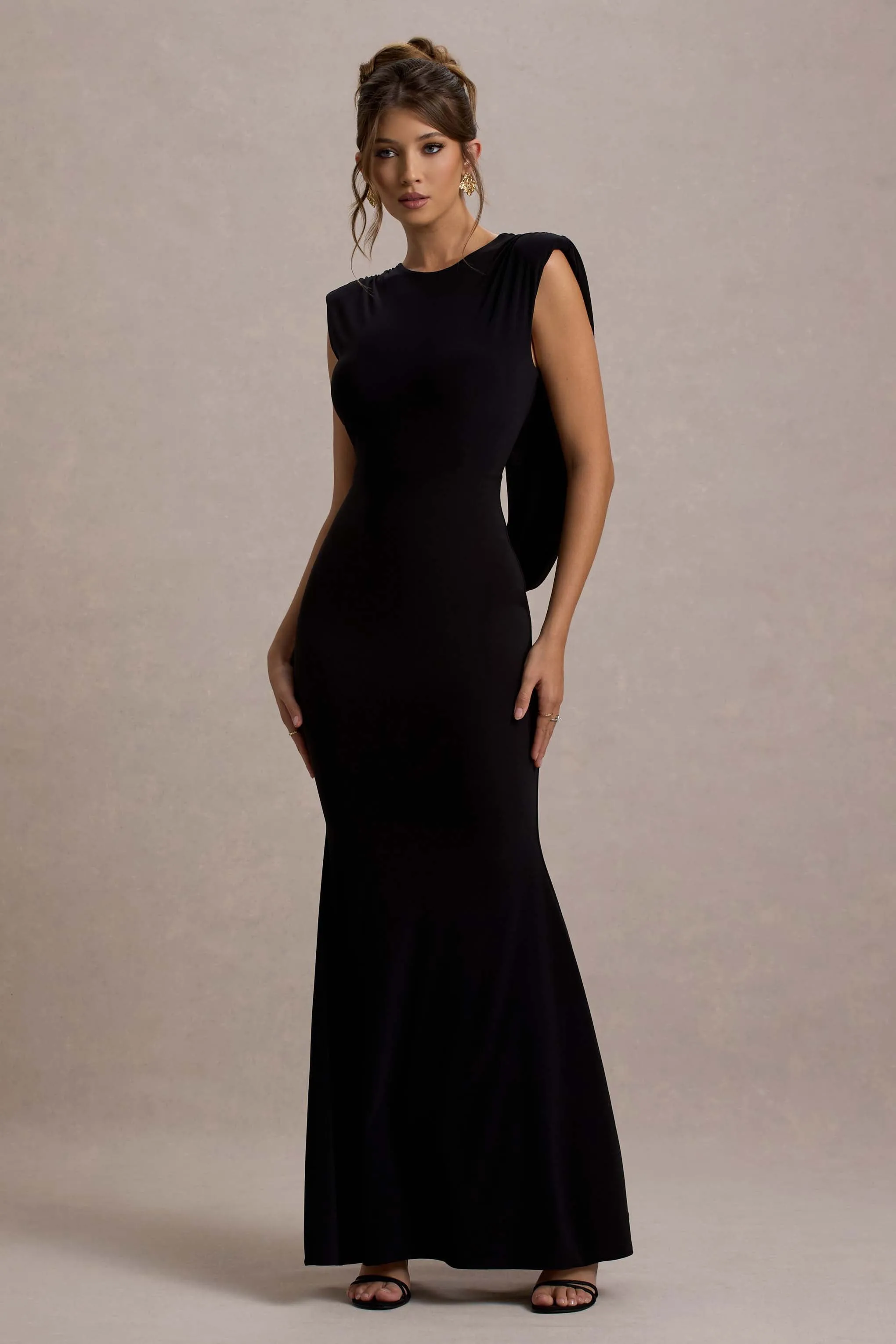 To The Moon | Black Cowl-Back Maxi Dress Club L London