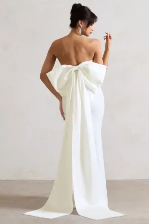 To You | White Sequin Bandeau Split Maxi Dress With Oversized Bow Club L London