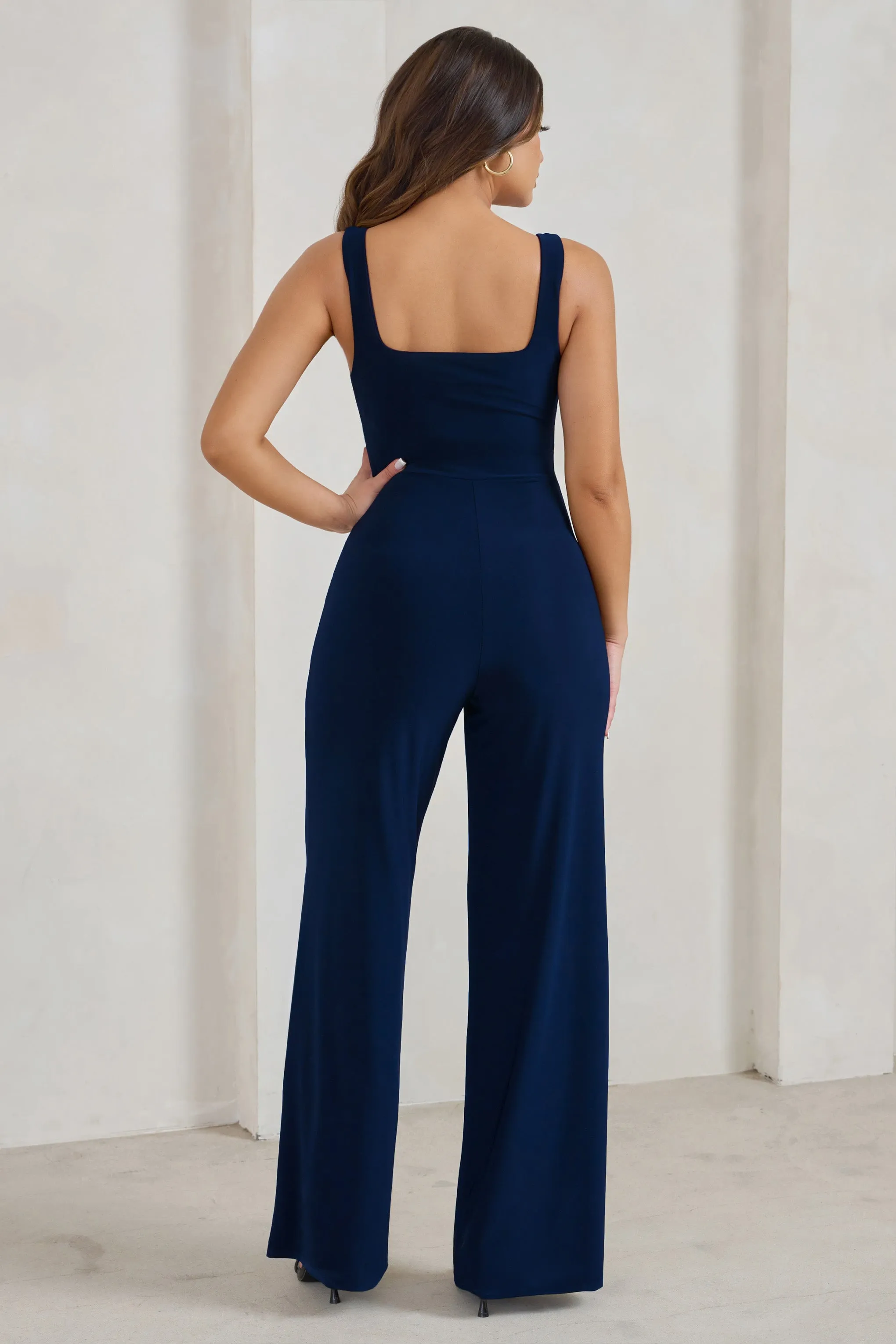 Toni | Navy Square Neck Sleeveless Jumpsuit Club L London