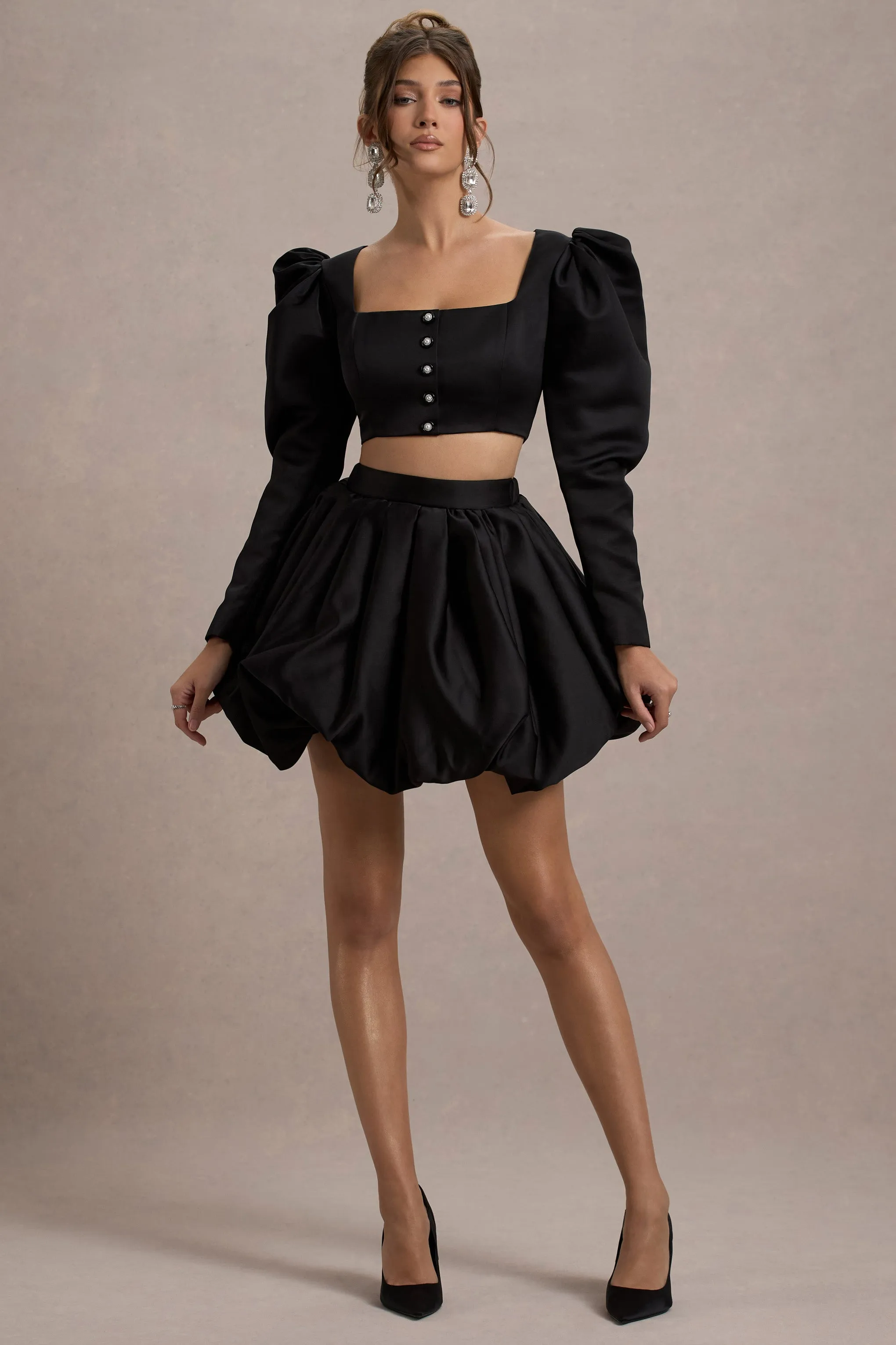 Tosca | Black Satin Bubble Mini Skirt Club L London
