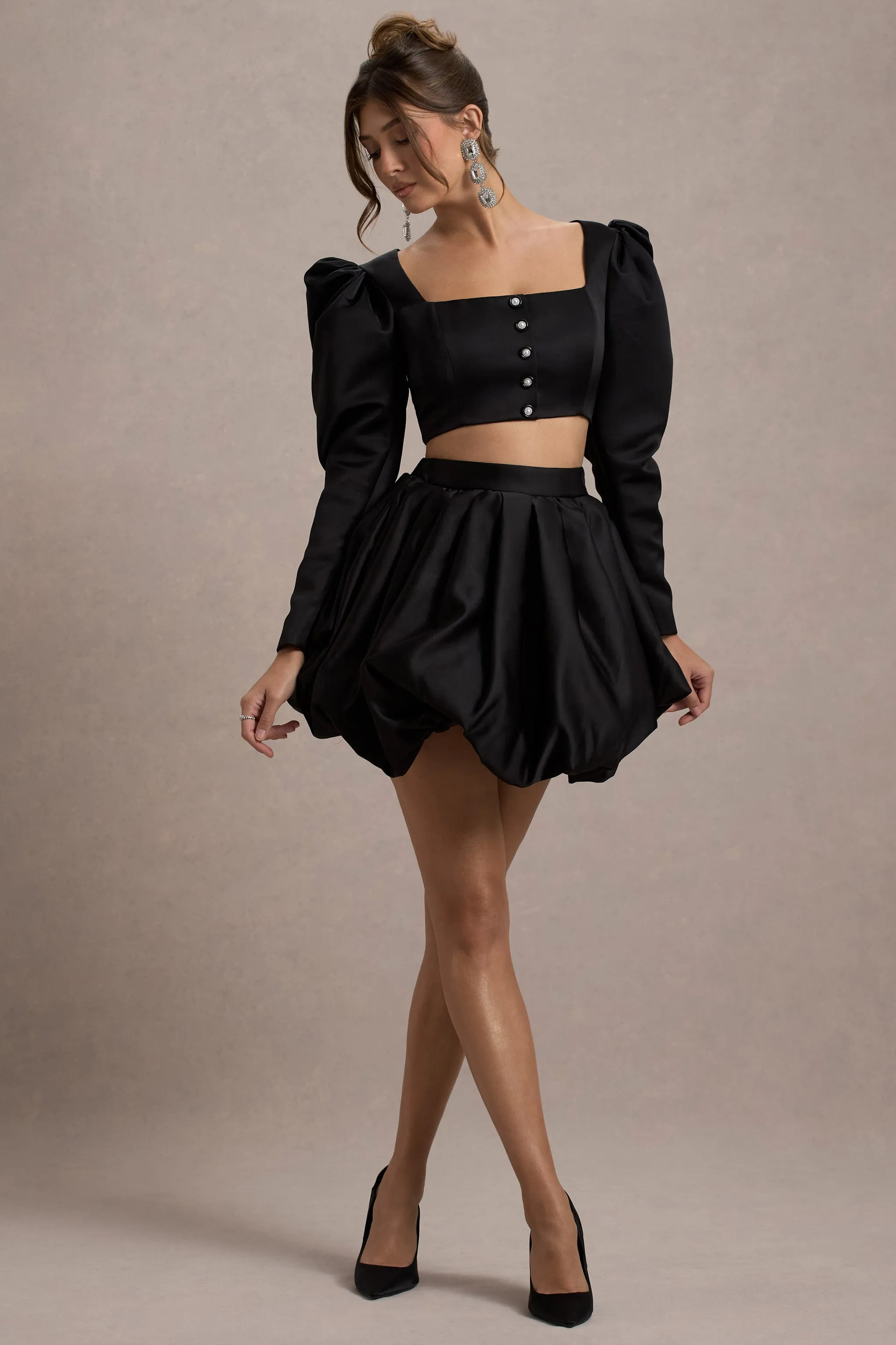 Tosca | Black Satin Bubble Mini Skirt Club L London
