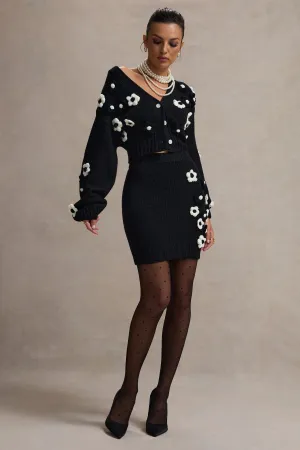 Triomphe | Black & White Knit Floral Mini Skirt Club L London
