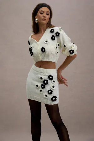 Triomphe | Cream & Black Knit Floral Mini Skirt Club L London