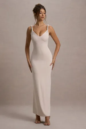 Twist Of Fate | Champagne Twist-Neck Maxi Dress Club L London