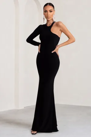 Tyra | Black Asymmetric Neck Cut Out Maxi Dress With Open Back Detail Club L London