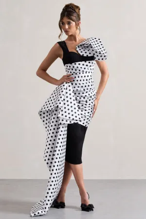 Unattainable | Black Polka Dot Wrap Midi Dress Volume Drape Club L London