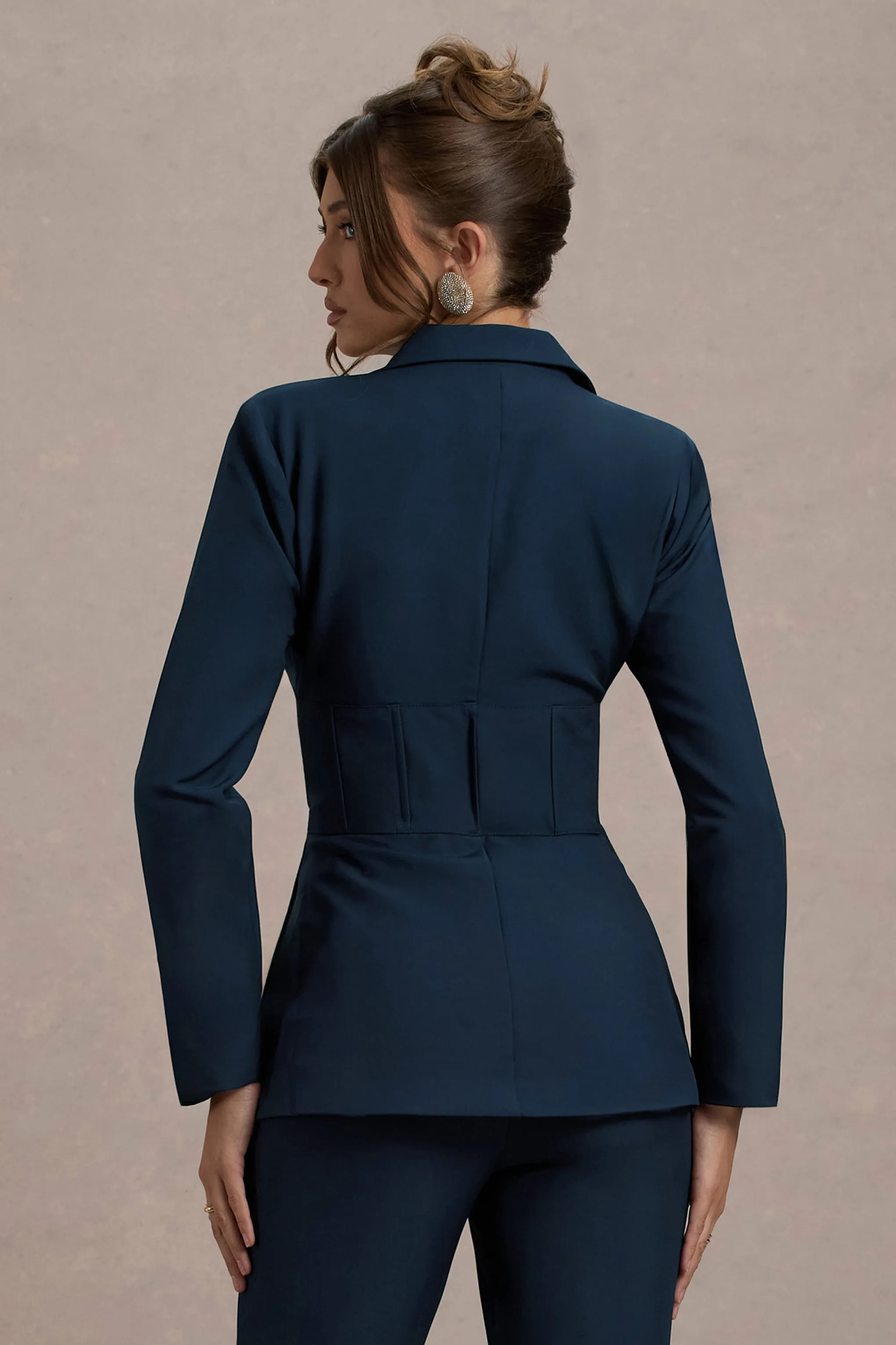 Unbeaten | Navy Fitted Corset Blazer Jacket Club L London