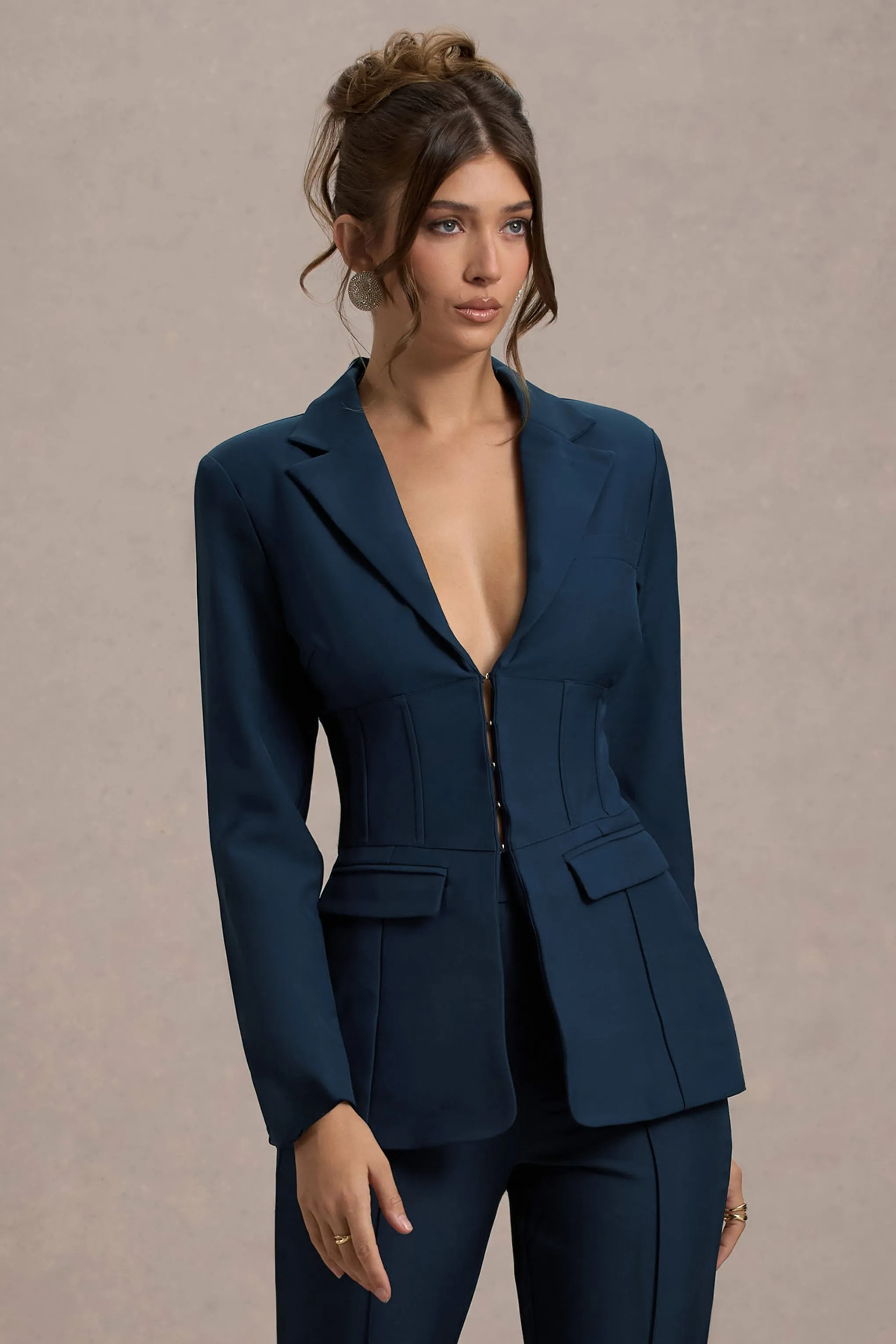Unbeaten | Navy Fitted Corset Blazer Jacket Club L London