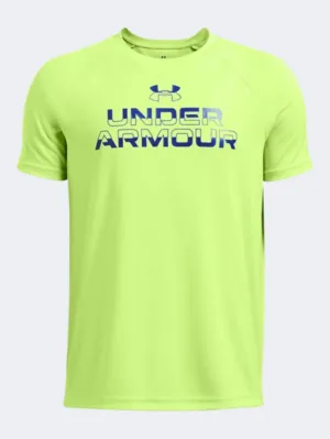 Under Armour Split Wordmark Boys Training T-Shirt Morph Green/Blue