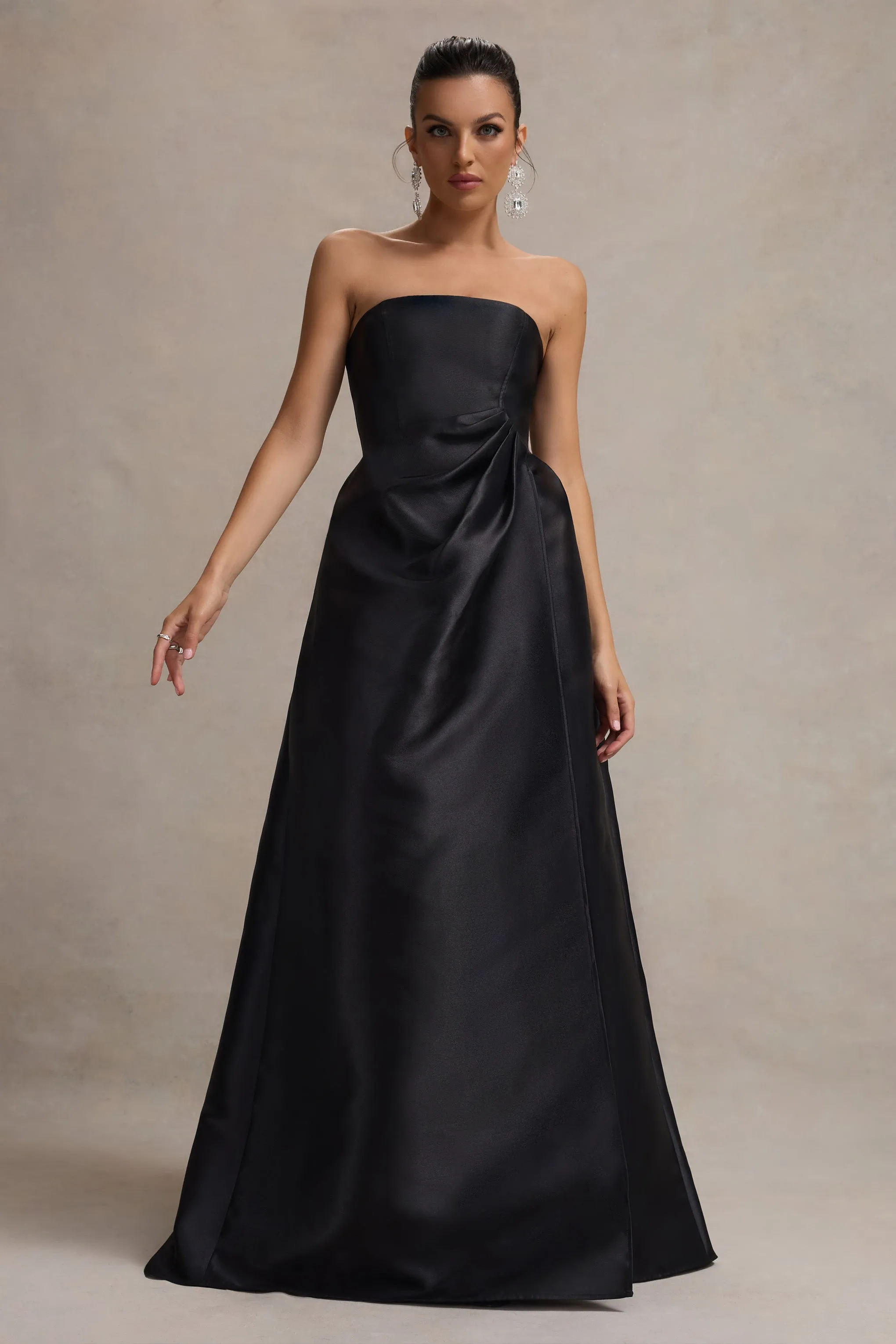 Universe | Black Bandeau Puff-Skirt Split Maxi Dress Club L London