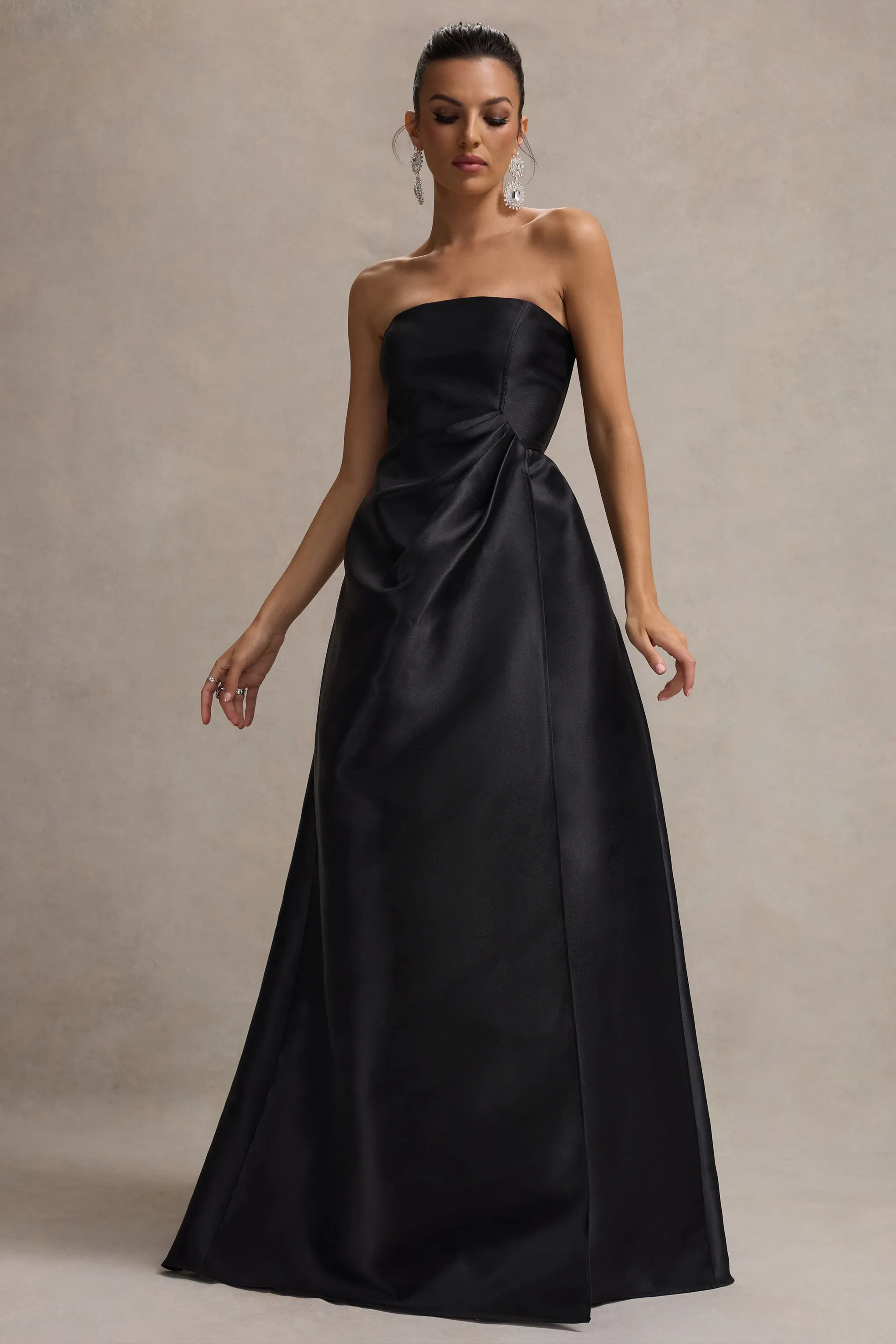 Universe | Black Bandeau Puff-Skirt Split Maxi Dress Club L London