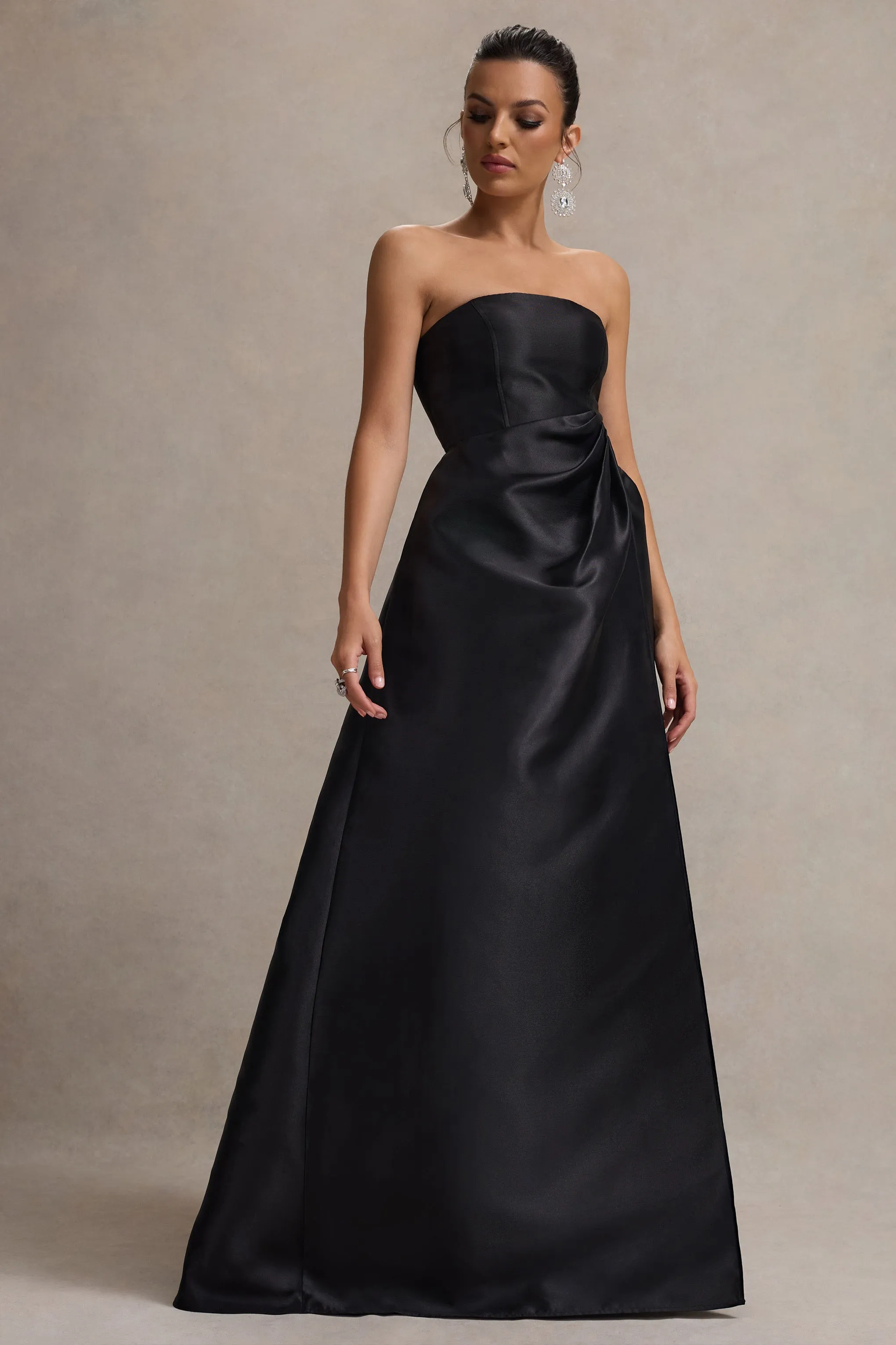 Universe | Black Bandeau Puff-Skirt Split Maxi Dress Club L London