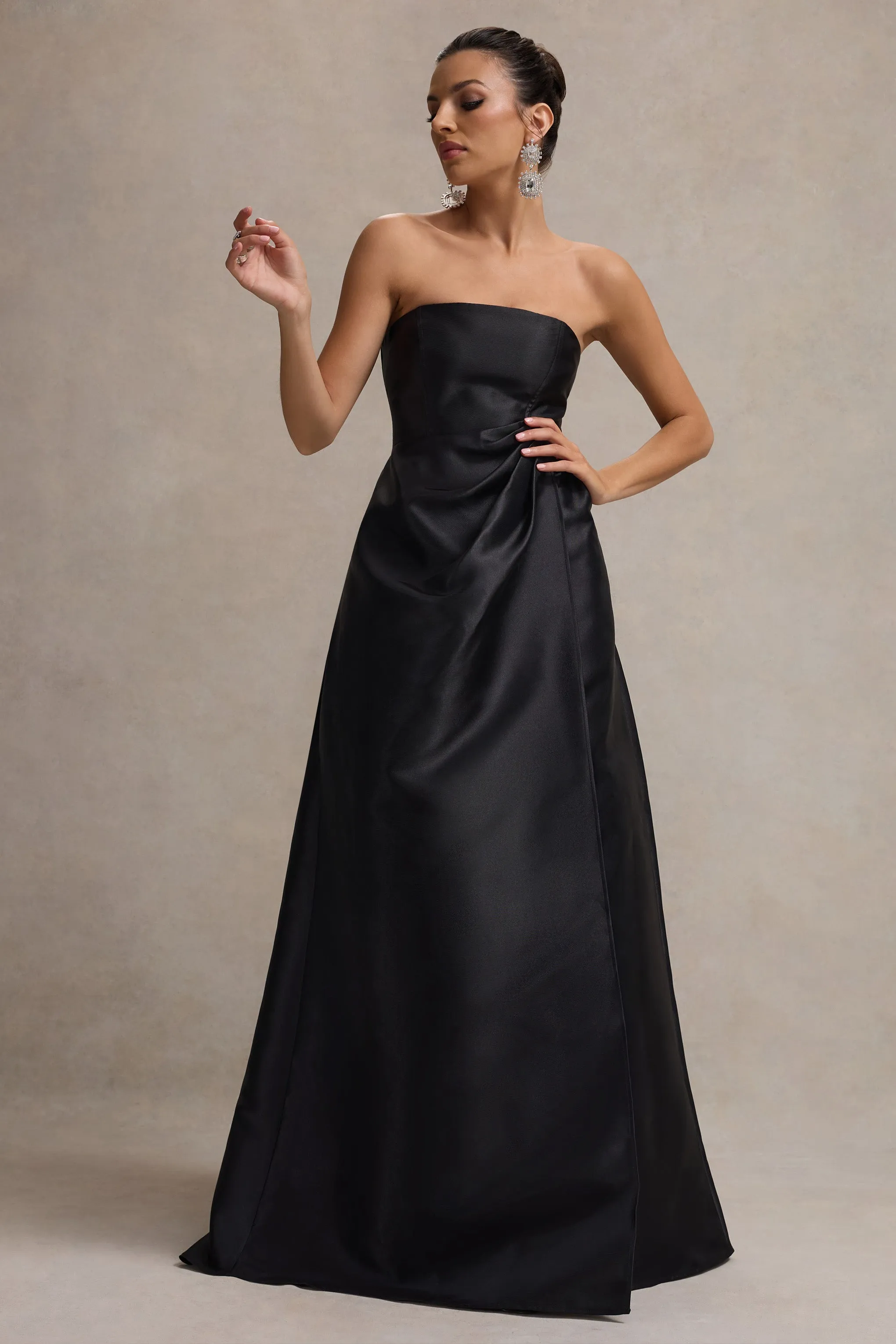 Universe | Black Bandeau Puff-Skirt Split Maxi Dress Club L London