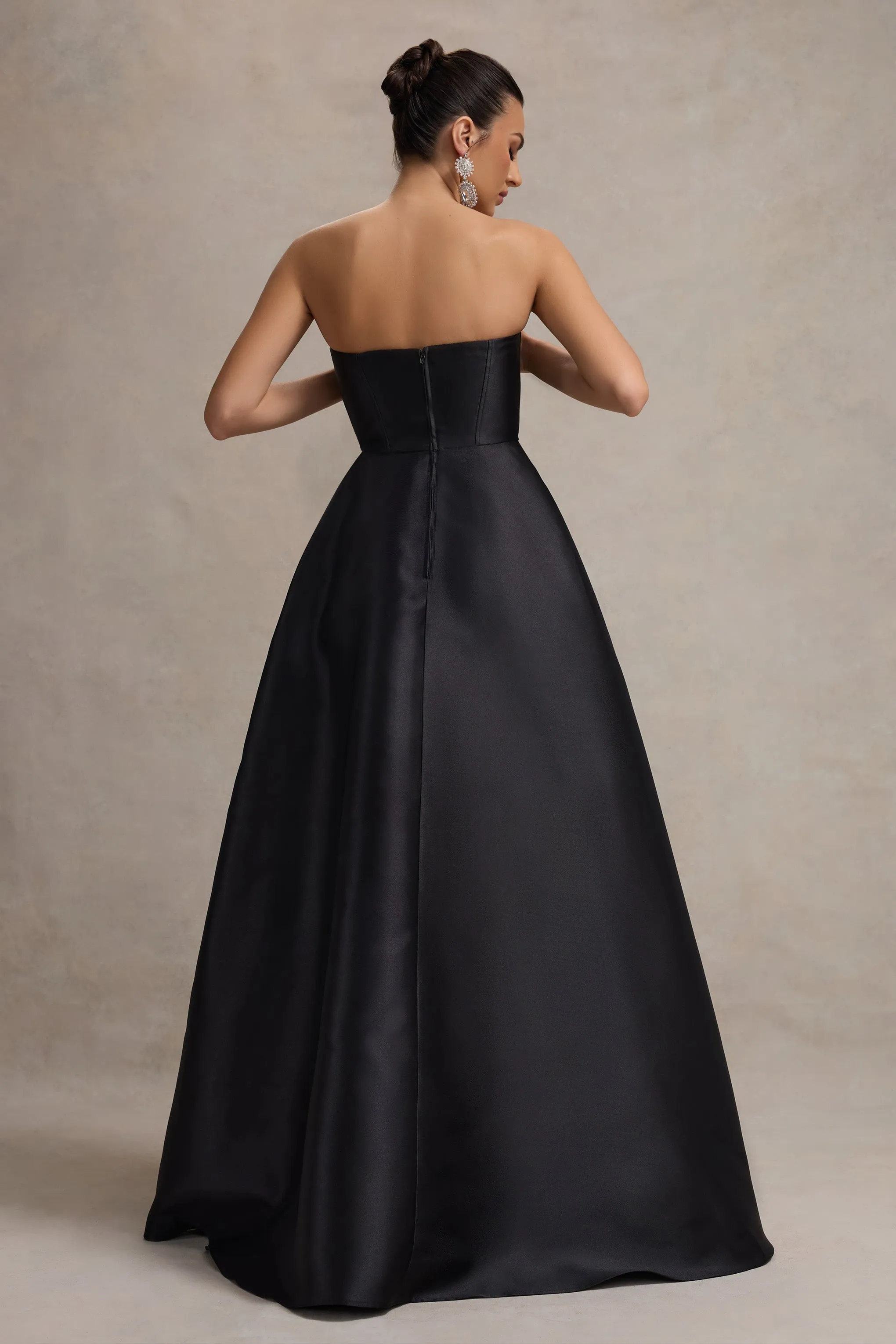 Universe | Black Bandeau Puff-Skirt Split Maxi Dress Club L London