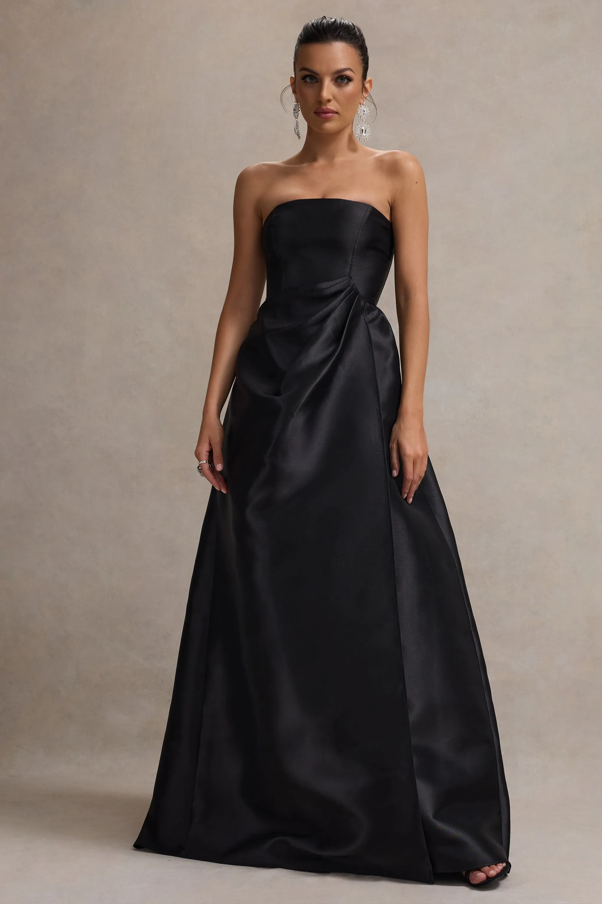 Universe | Black Bandeau Puff-Skirt Split Maxi Dress Club L London
