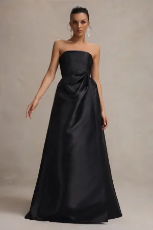 Universe | Black Bandeau Puff-Skirt Split Maxi Dress Club L London