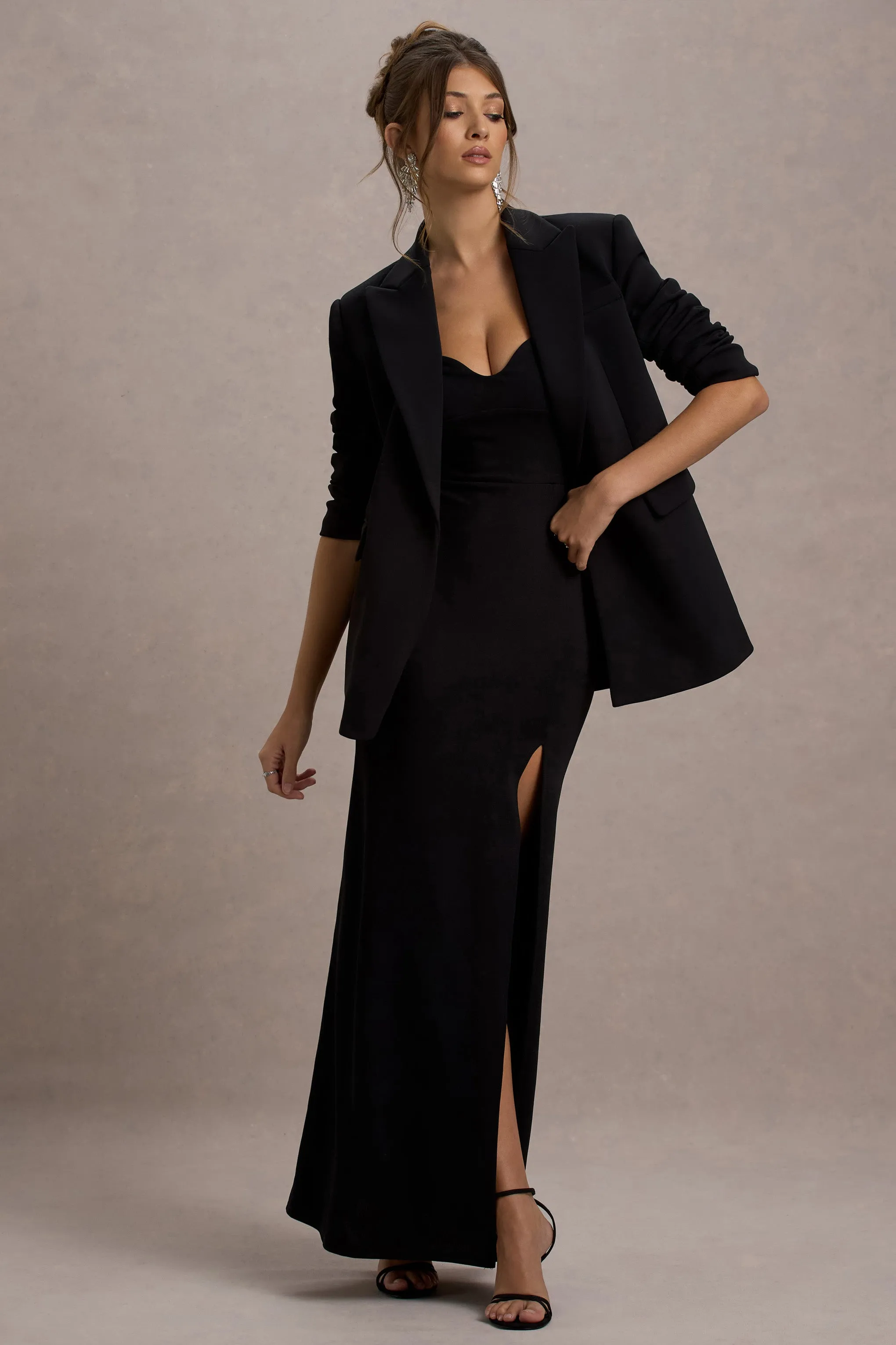 Urban | Black Plunge-Neck Boxy Oversized Blazer Club L London