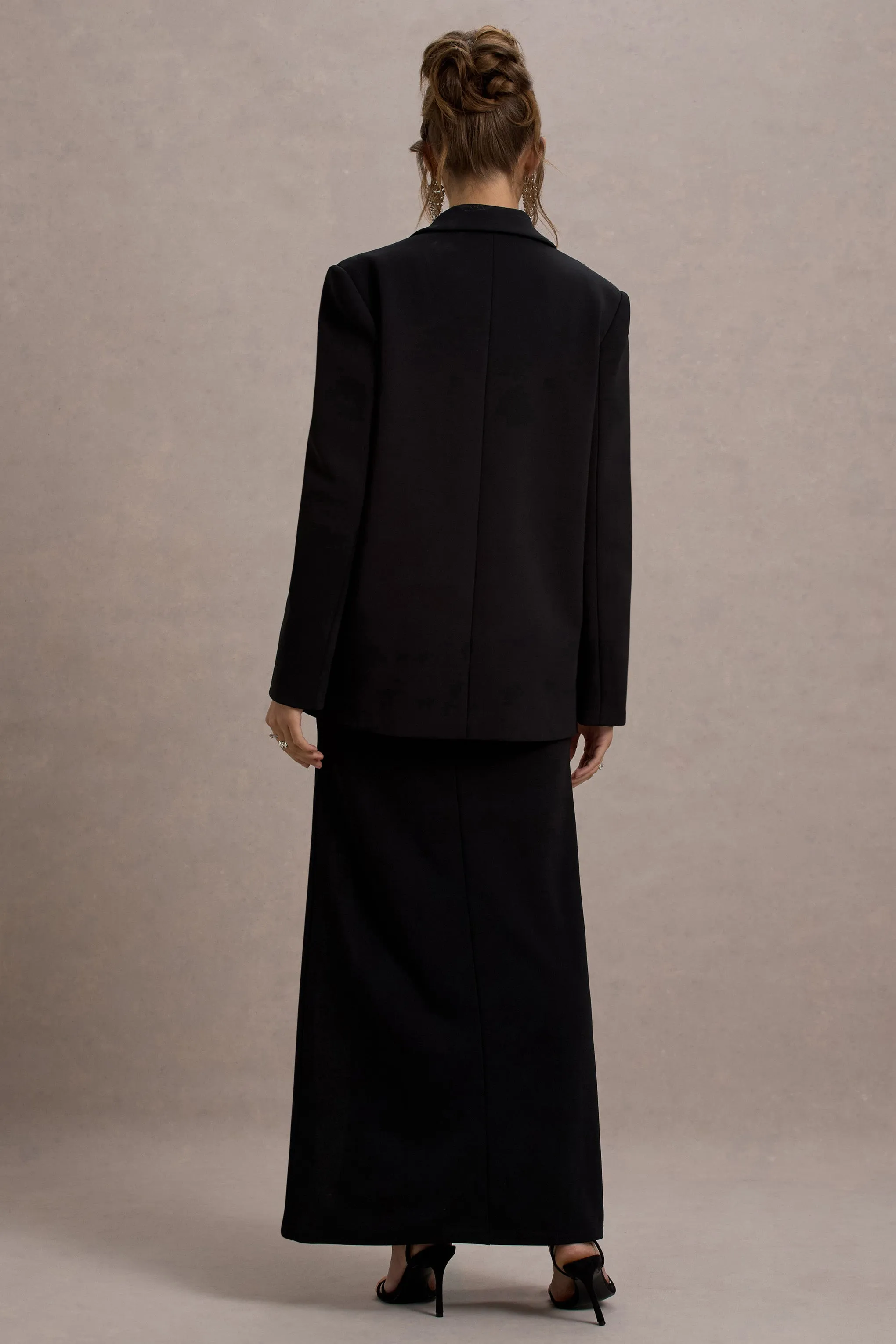 Urban | Black Plunge-Neck Boxy Oversized Blazer Club L London