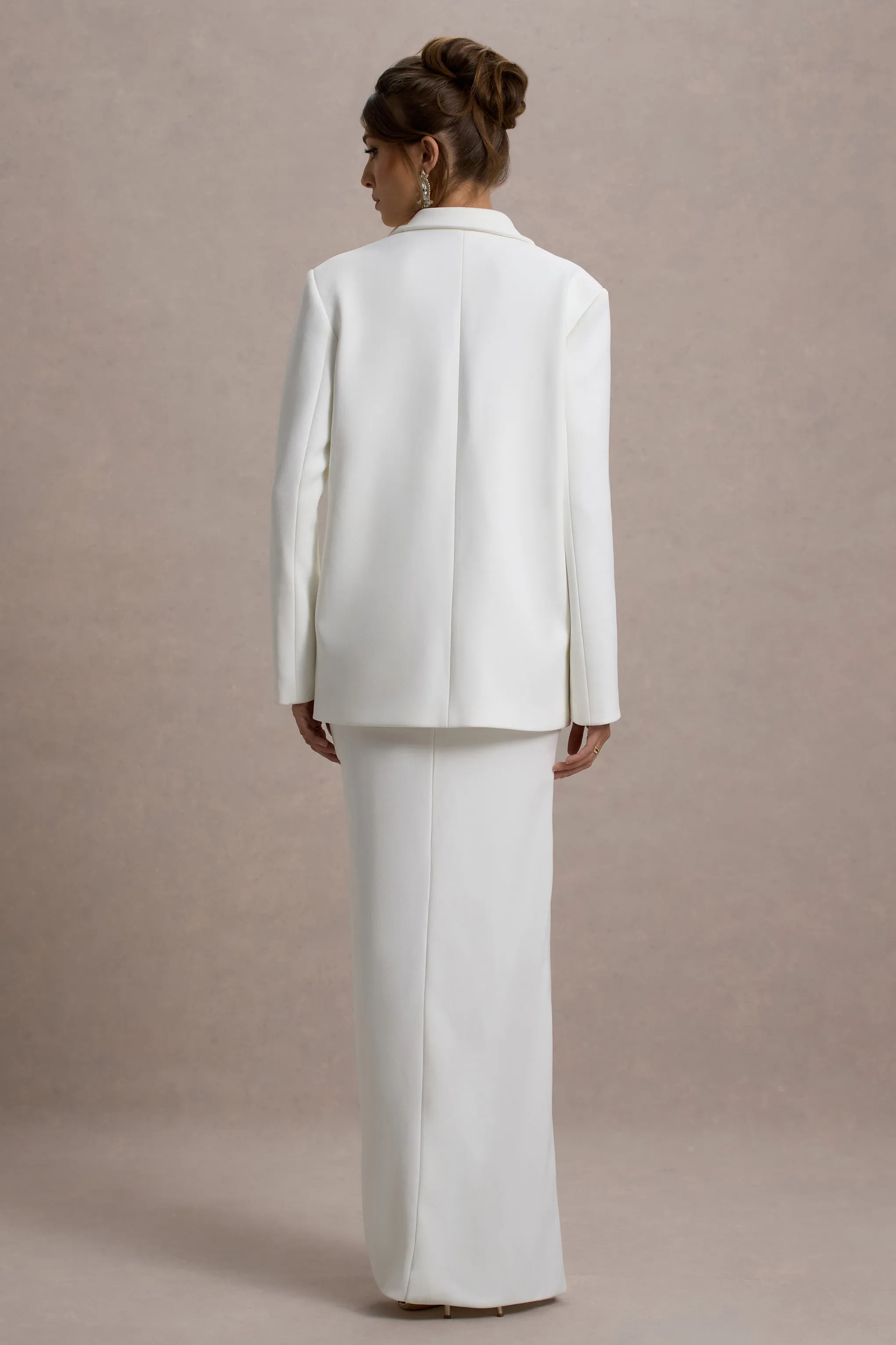 Urban | White Plunge-Neck Boxy Oversized Blazer Club L London