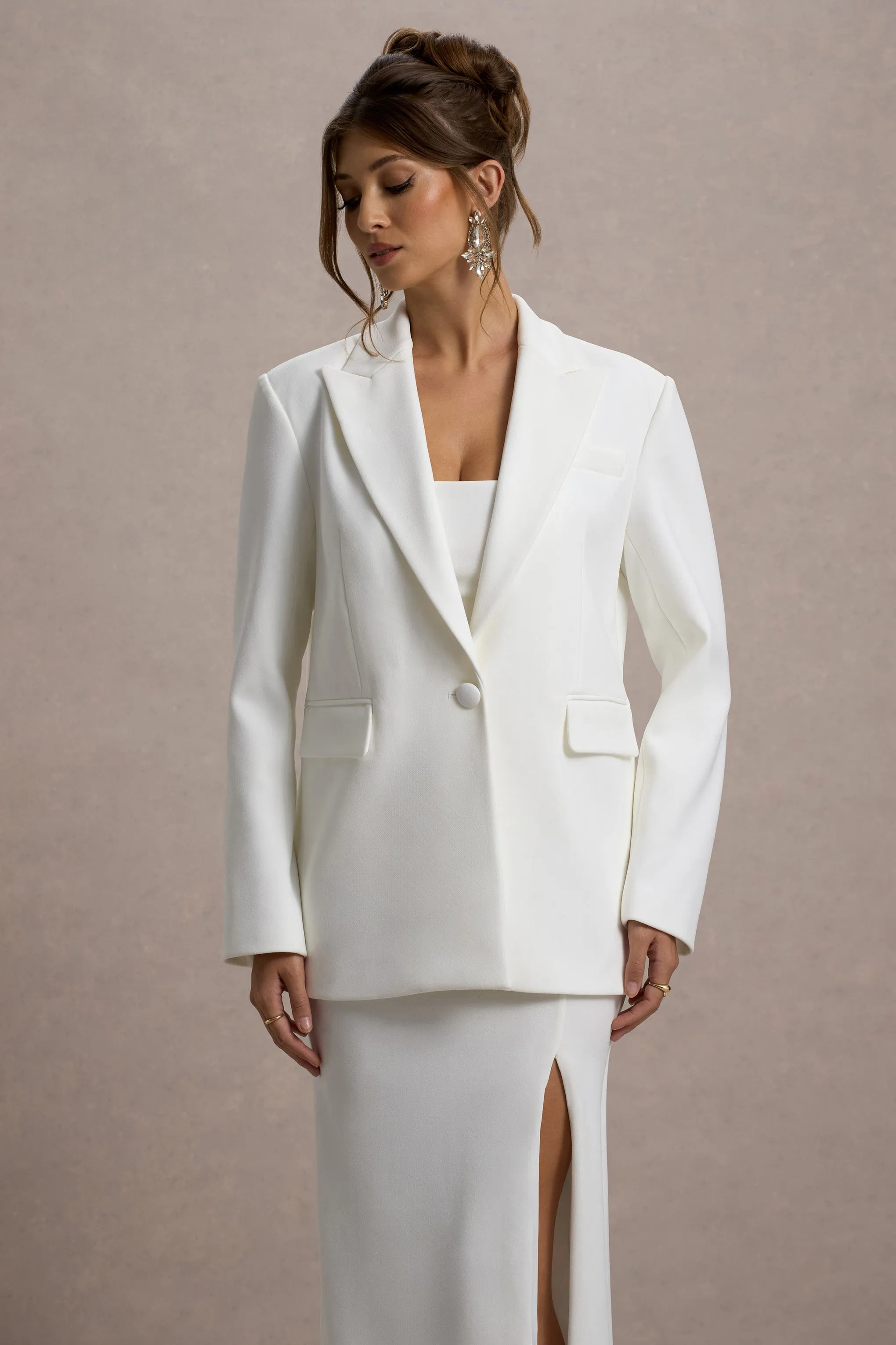 Urban | White Plunge-Neck Boxy Oversized Blazer Club L London
