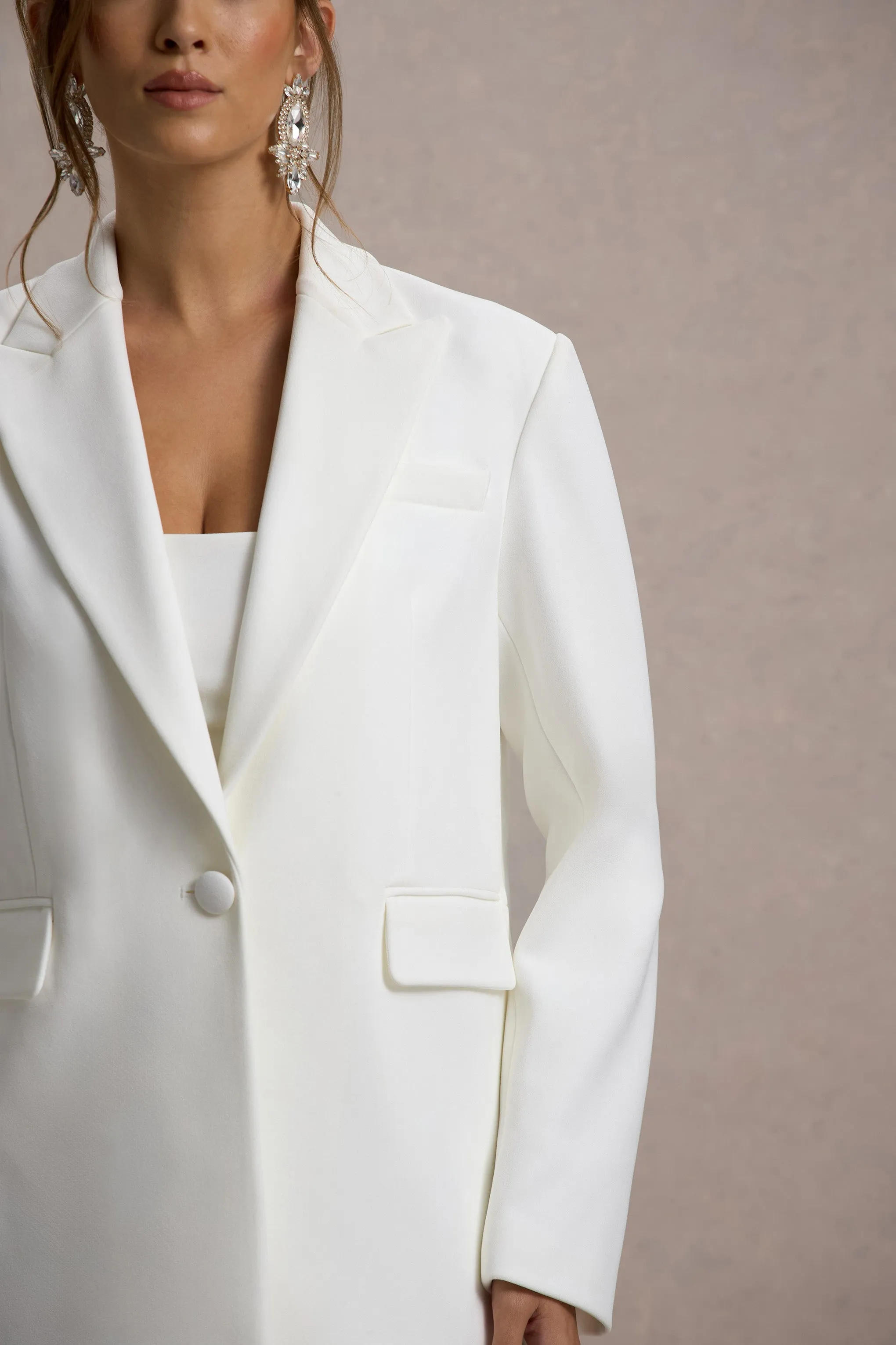 Urban | White Plunge-Neck Boxy Oversized Blazer Club L London