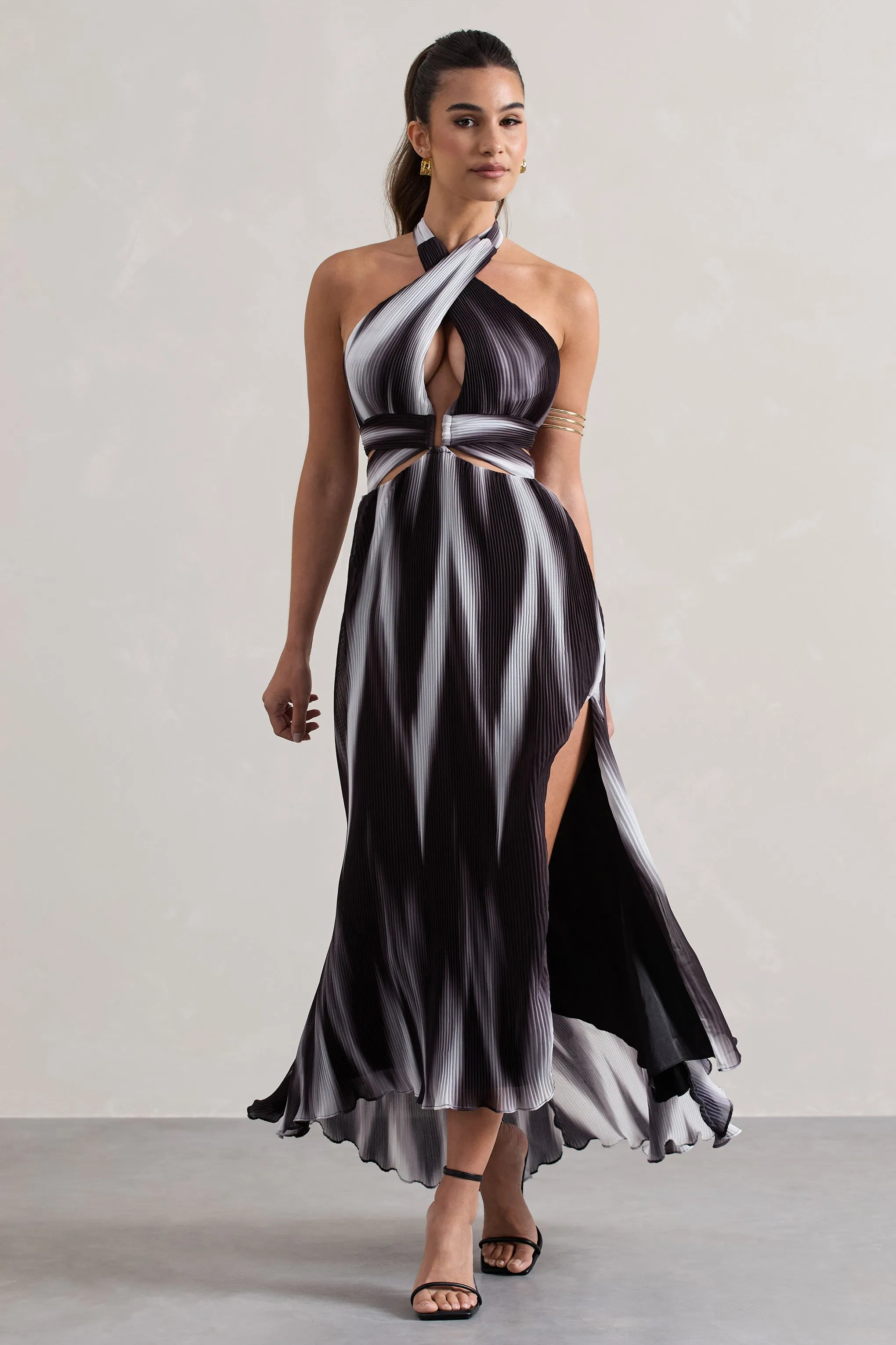 Ushuaia | Black Print Halter-Neck Cut-Out Split Maxi Dress Club L London