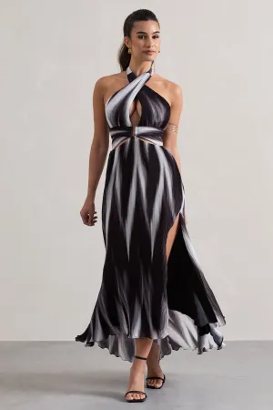 Ushuaia | Black Print Halter-Neck Cut-Out Split Maxi Dress Club L London