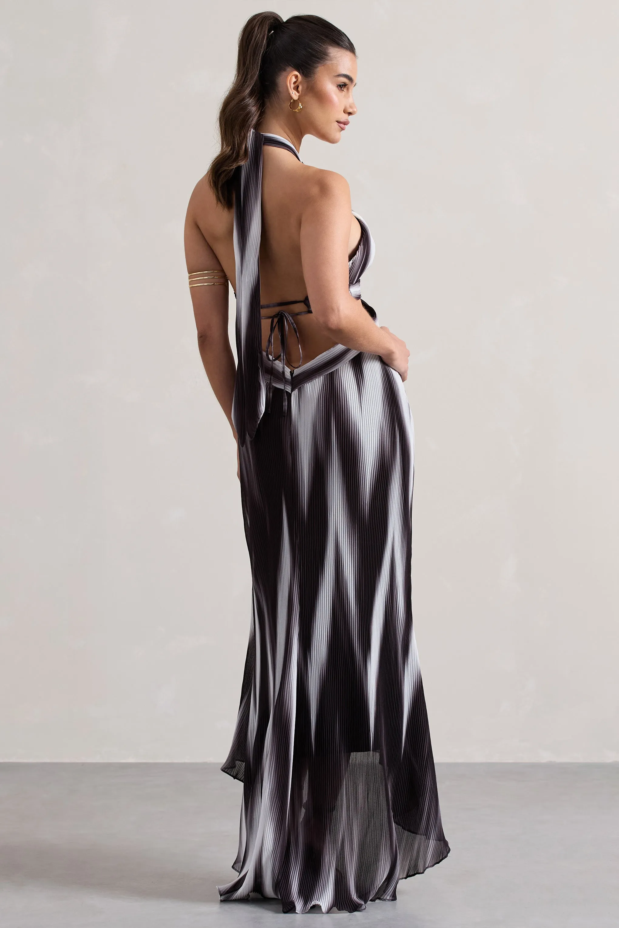 Ushuaia | Black Print Halter-Neck Cut-Out Split Maxi Dress Club L London