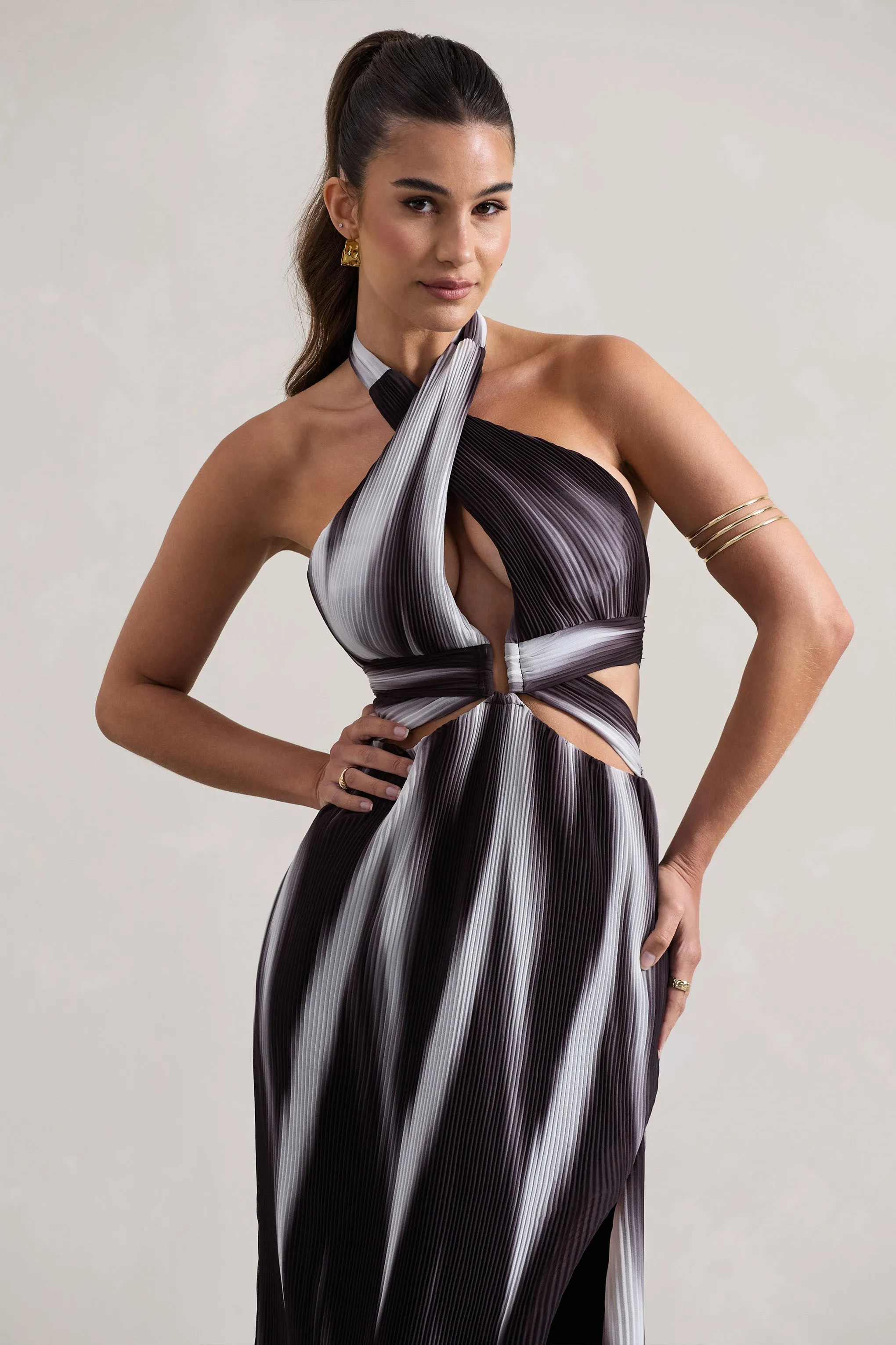 Ushuaia | Black Print Halter-Neck Cut-Out Split Maxi Dress Club L London