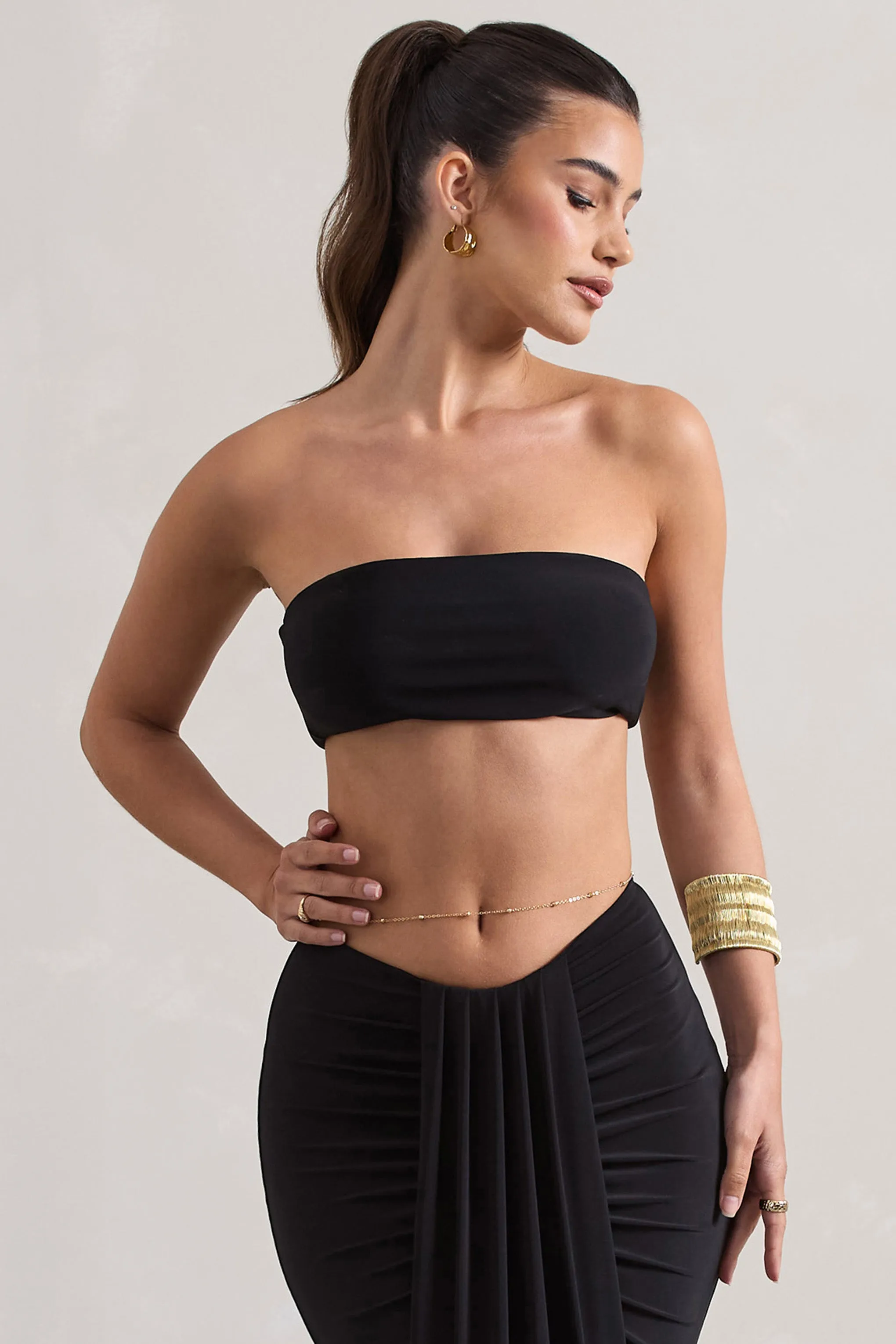 Vada | Black Bandeau Crop Top Club L London