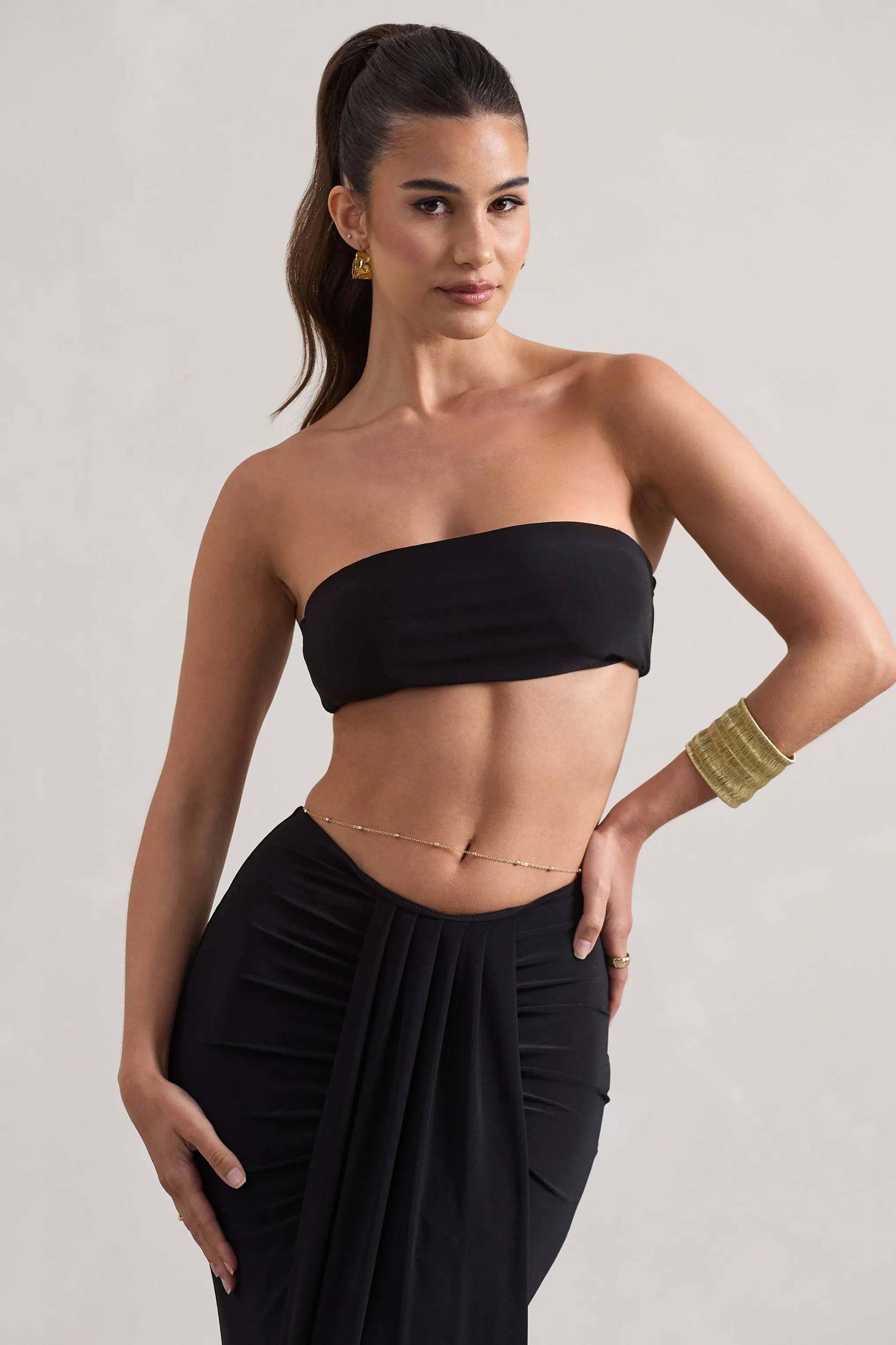 Vada | Black Bandeau Crop Top Club L London