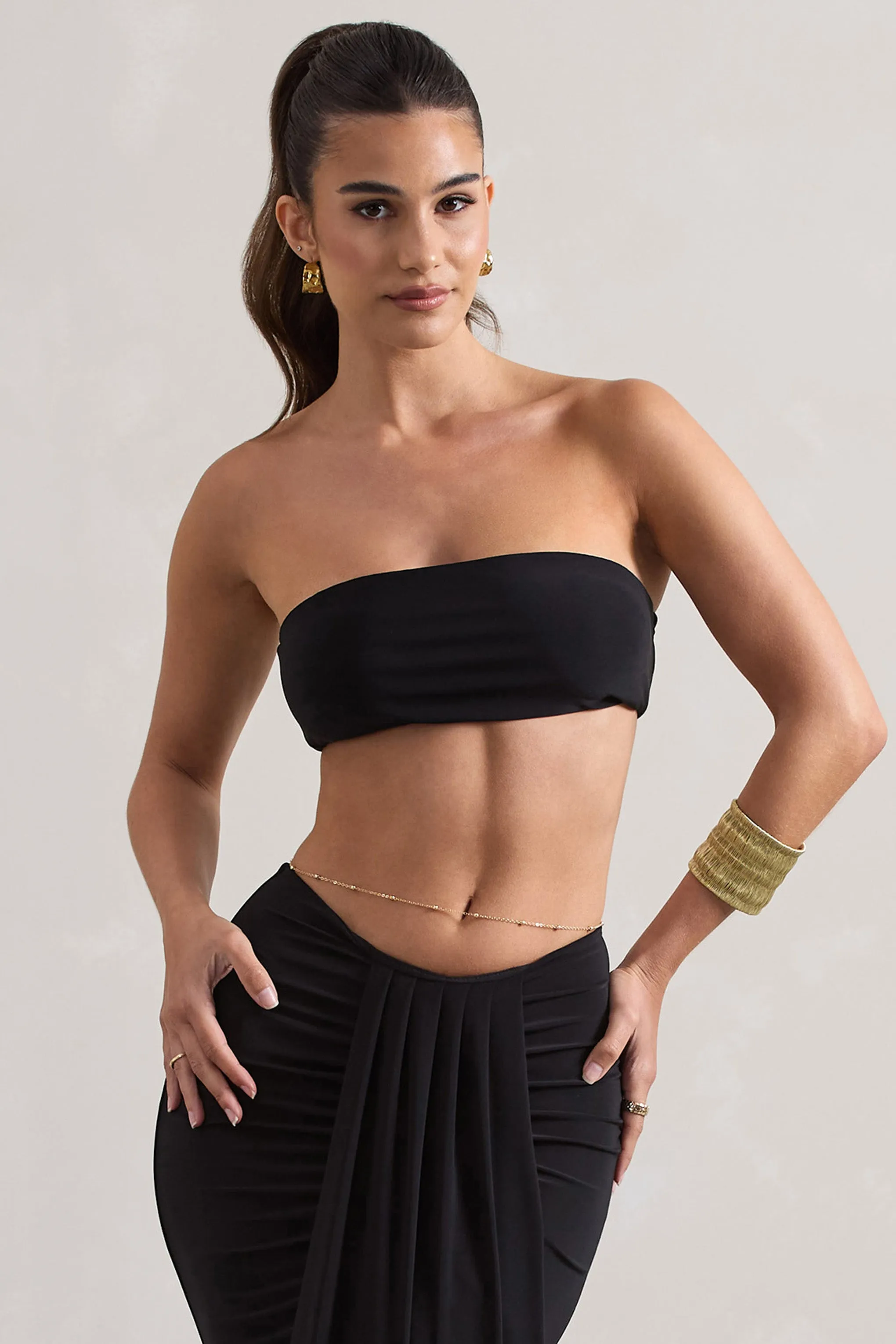 Vada | Black Bandeau Crop Top Club L London