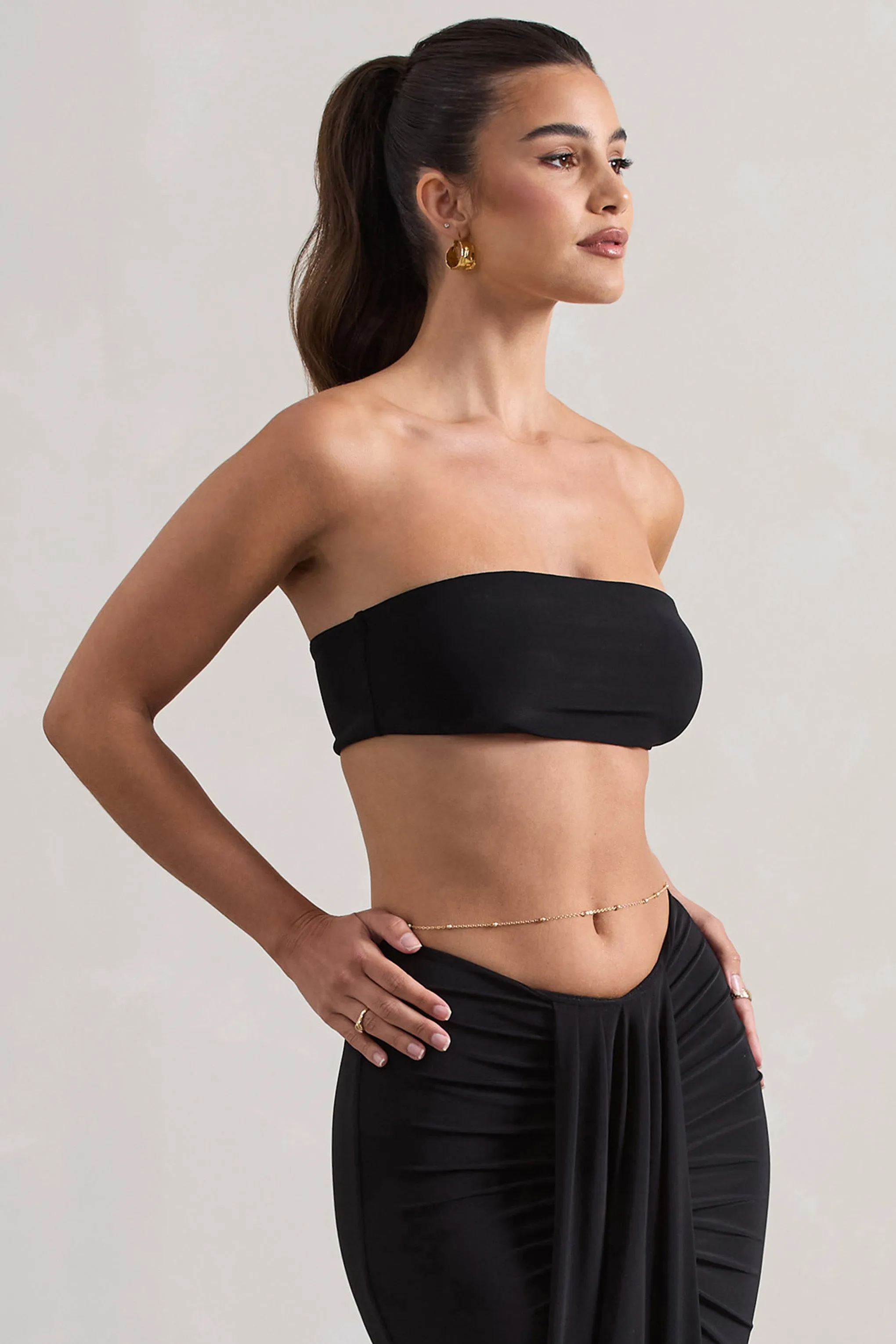Vada | Black Bandeau Crop Top Club L London