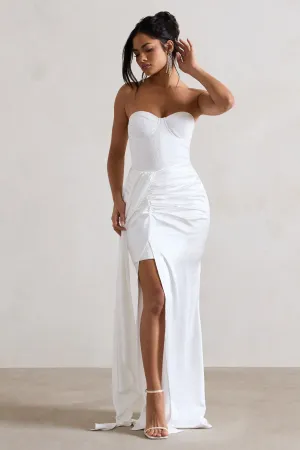 Valencia | Cream Lace Corset Maxi Dress With Detachable Skirt Club L London