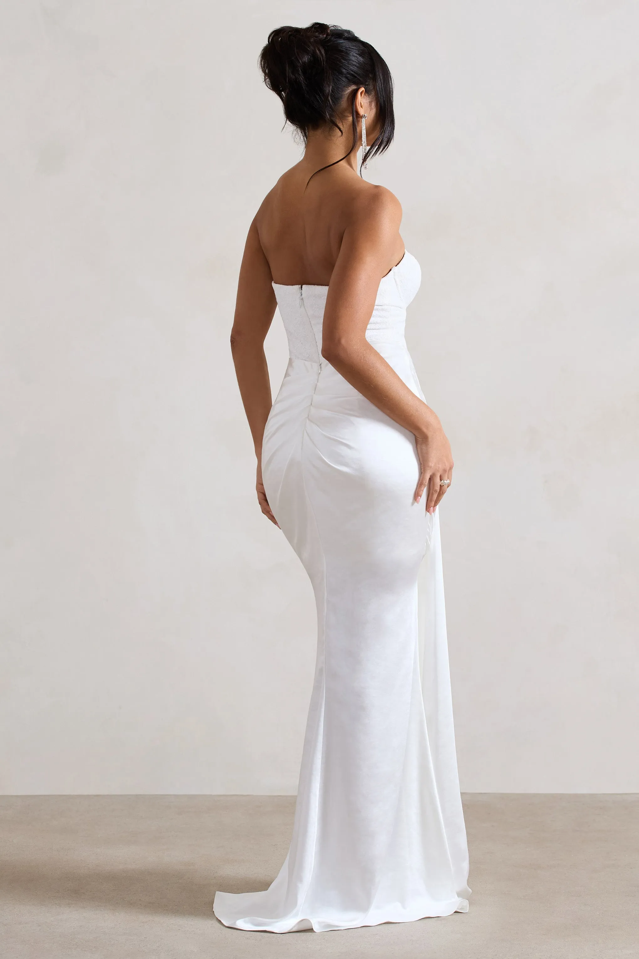 Valencia | Cream Lace Corset Maxi Dress With Detachable Skirt Club L London